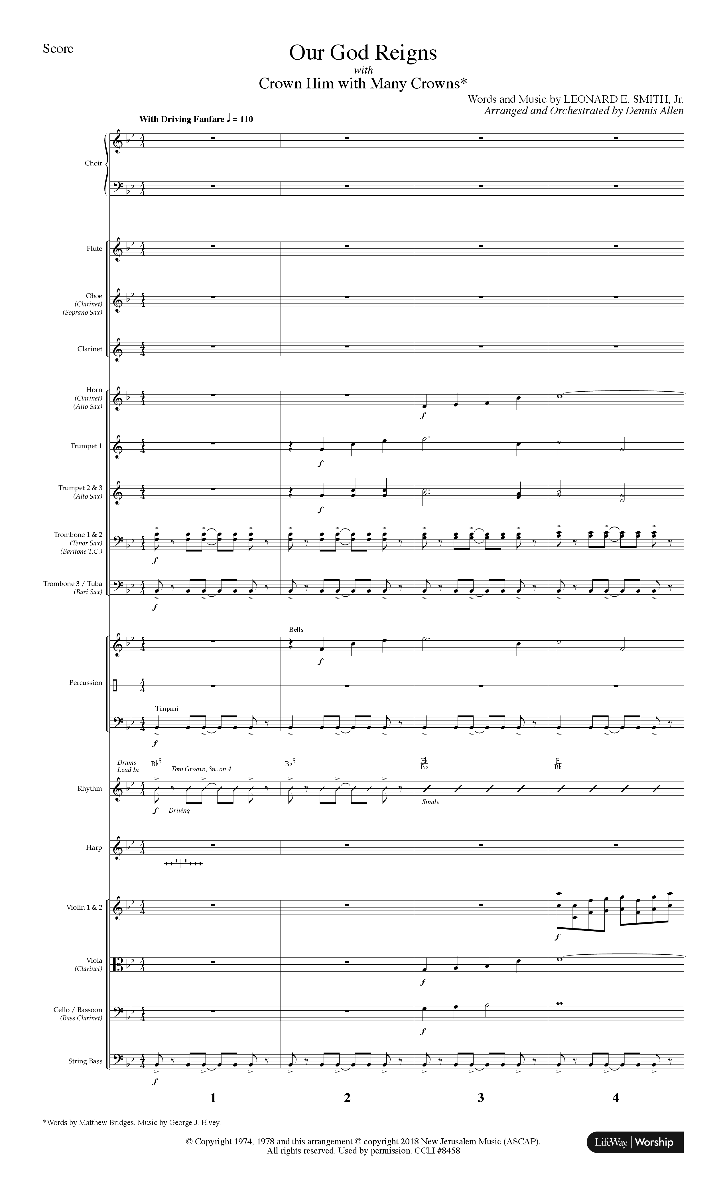 Our God Reigns (with Crown Him With Many Crowns) (Choral Anthem SATB) Orchestration (Lifeway Choral / Arr. Dennis Allen)