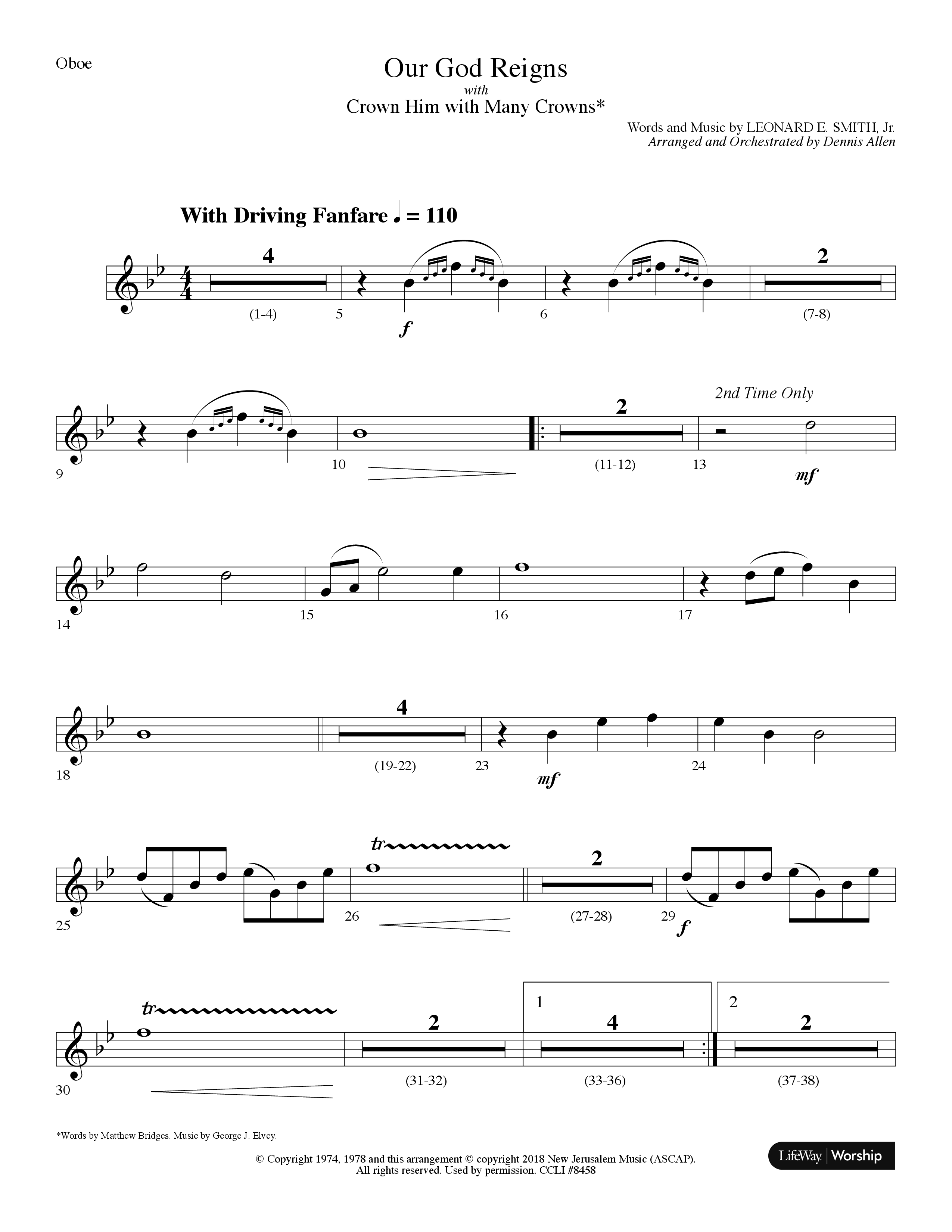 Our God Reigns (with Crown Him With Many Crowns) (Choral Anthem SATB) Oboe (Lifeway Choral / Arr. Dennis Allen)