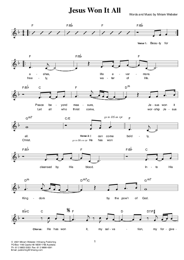 Jesus Won It All Lead Sheet (Hillsong Worship)