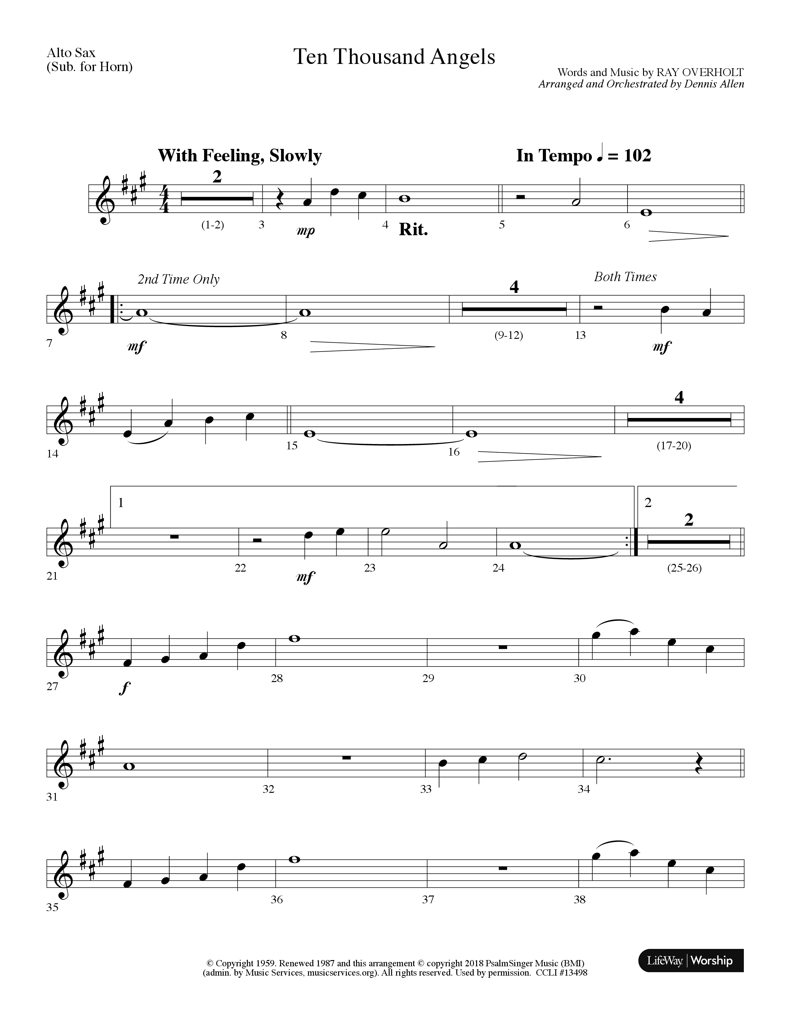 Ten Thousand Angels (Choral Anthem SATB) Alto Sax (Lifeway Choral / Arr. Dennis Allen)