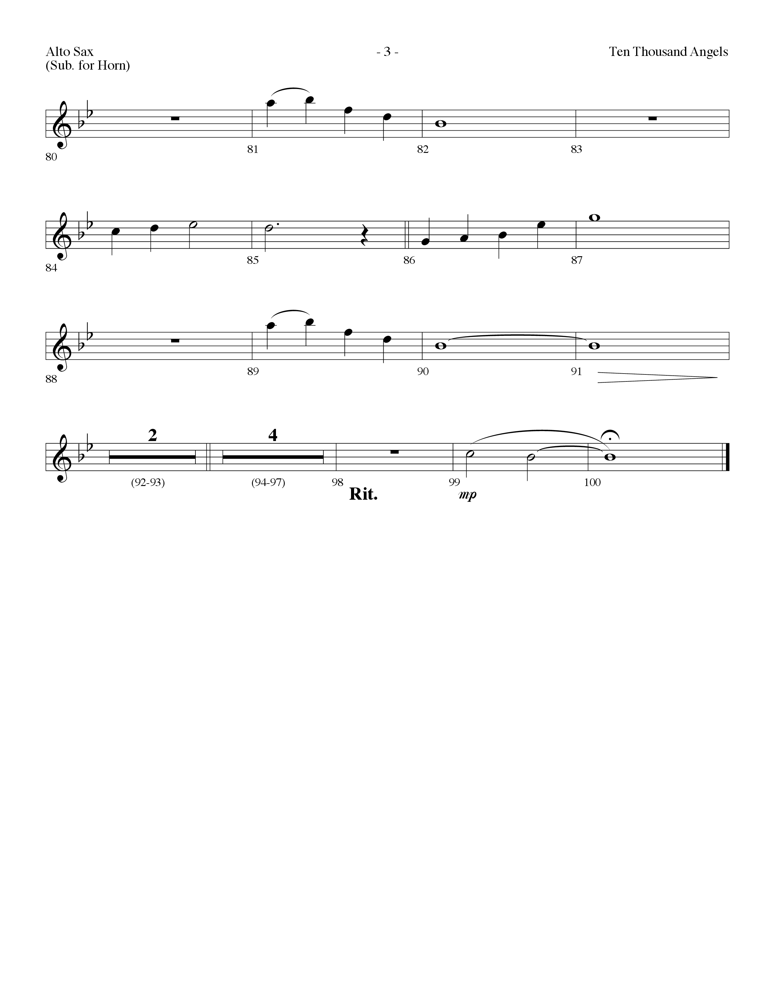 Ten Thousand Angels (Choral Anthem SATB) Alto Sax (Lifeway Choral / Arr. Dennis Allen)