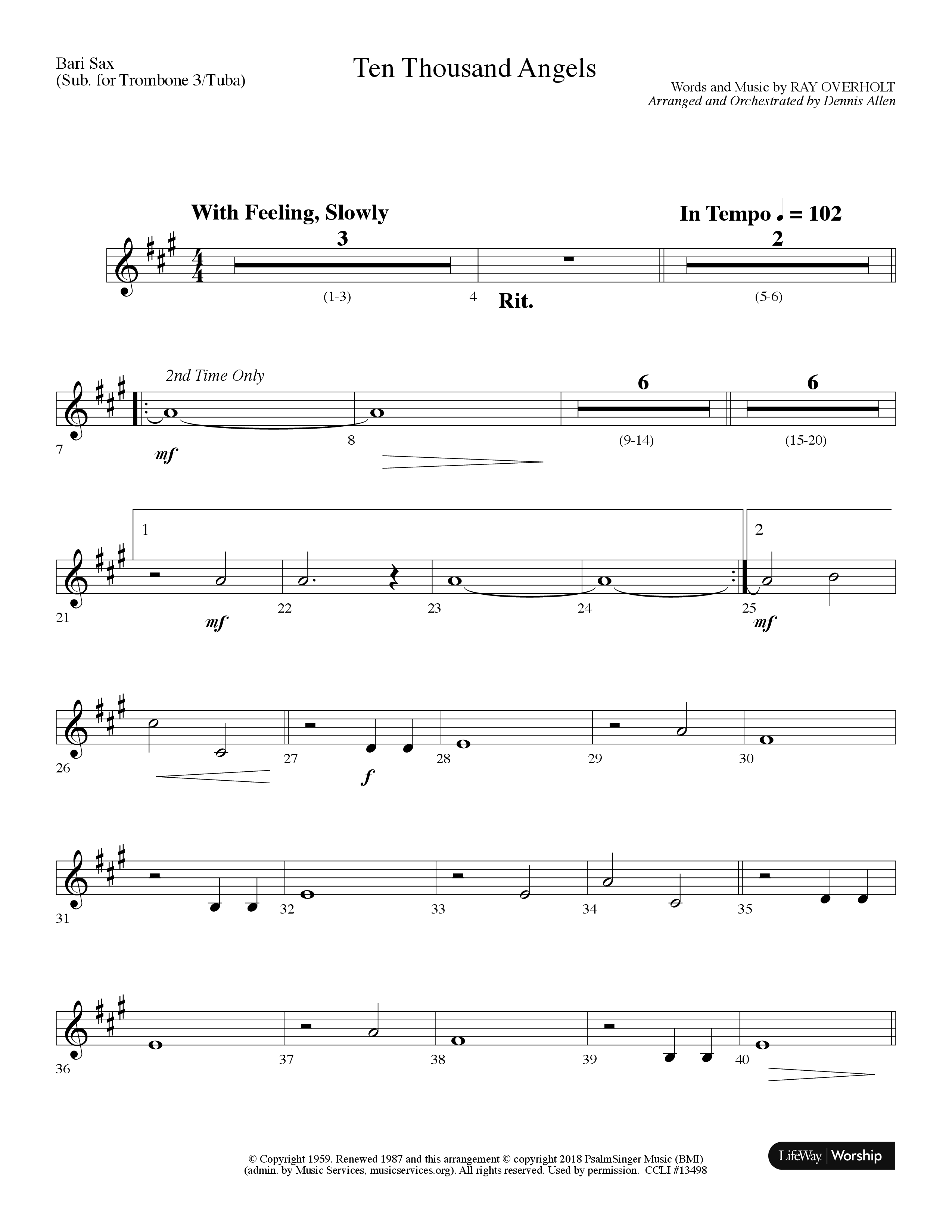 Ten Thousand Angels (Choral Anthem SATB) Bari Sax (Lifeway Choral / Arr. Dennis Allen)