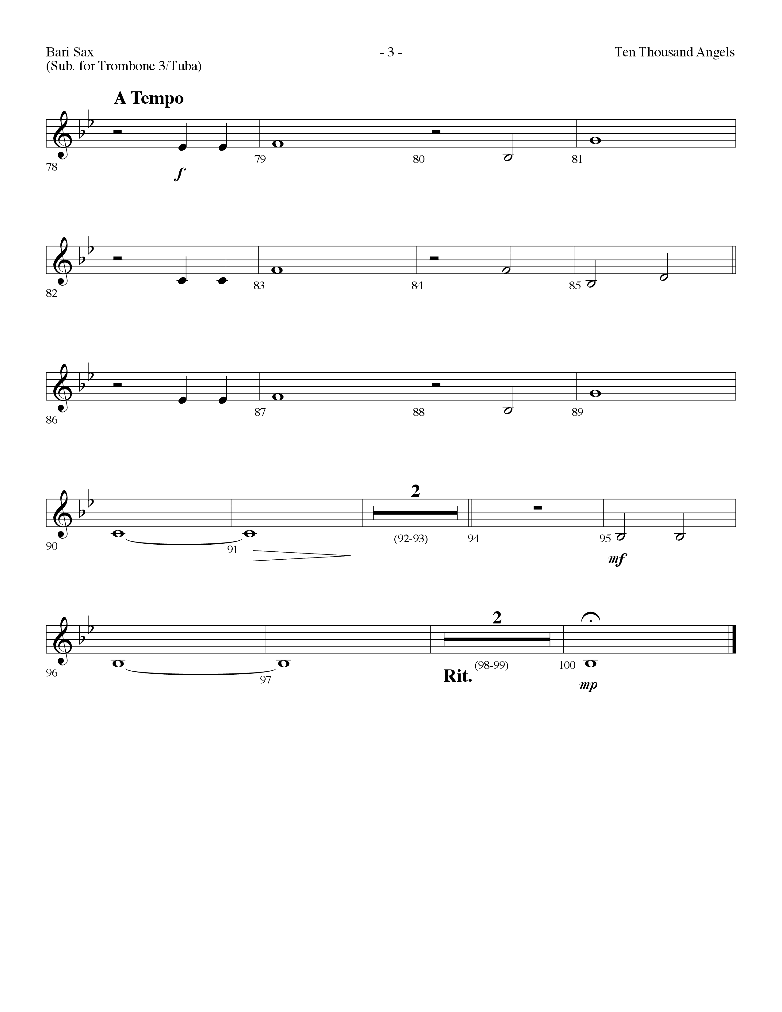 Ten Thousand Angels (Choral Anthem SATB) Bari Sax (Lifeway Choral / Arr. Dennis Allen)