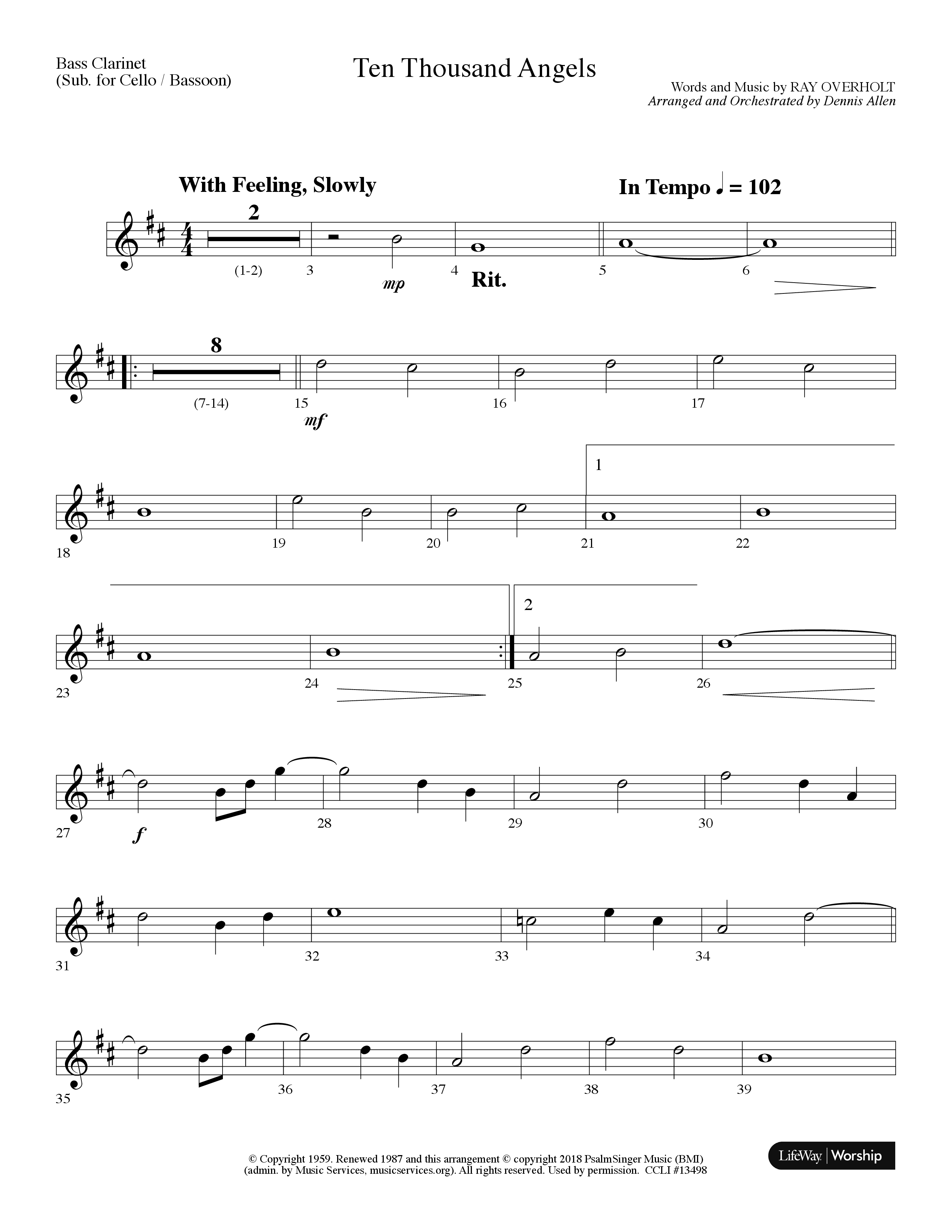 Ten Thousand Angels (Choral Anthem SATB) Bass Clarinet (Lifeway Choral / Arr. Dennis Allen)
