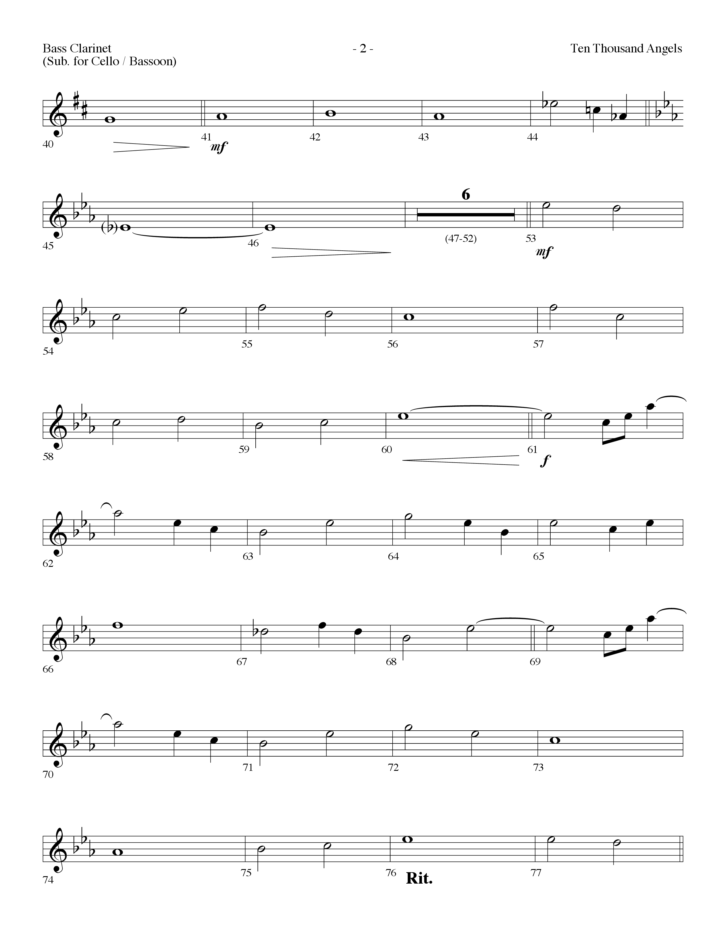 Ten Thousand Angels (Choral Anthem SATB) Bass Clarinet (Lifeway Choral / Arr. Dennis Allen)