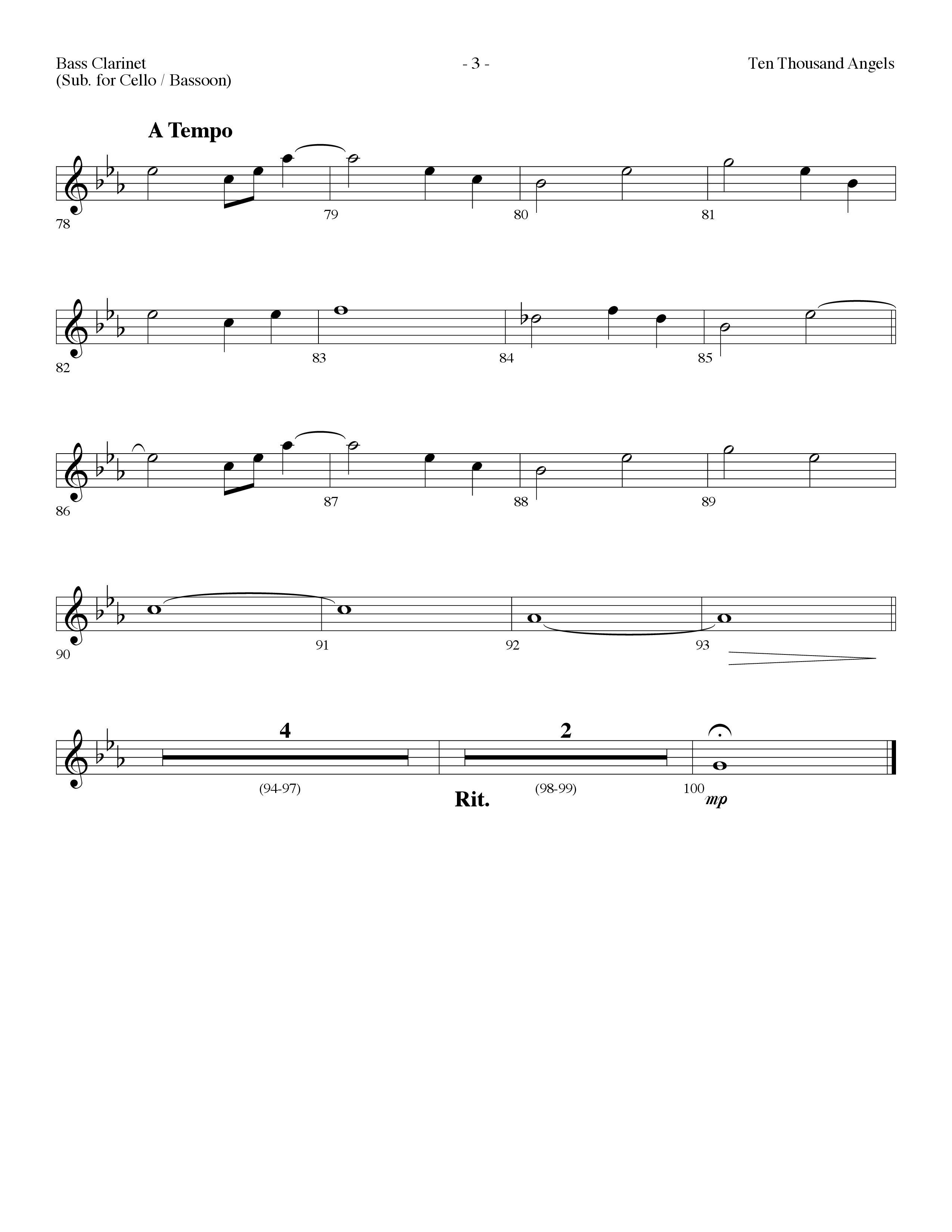 Ten Thousand Angels (Choral Anthem SATB) Bass Clarinet (Lifeway Choral / Arr. Dennis Allen)