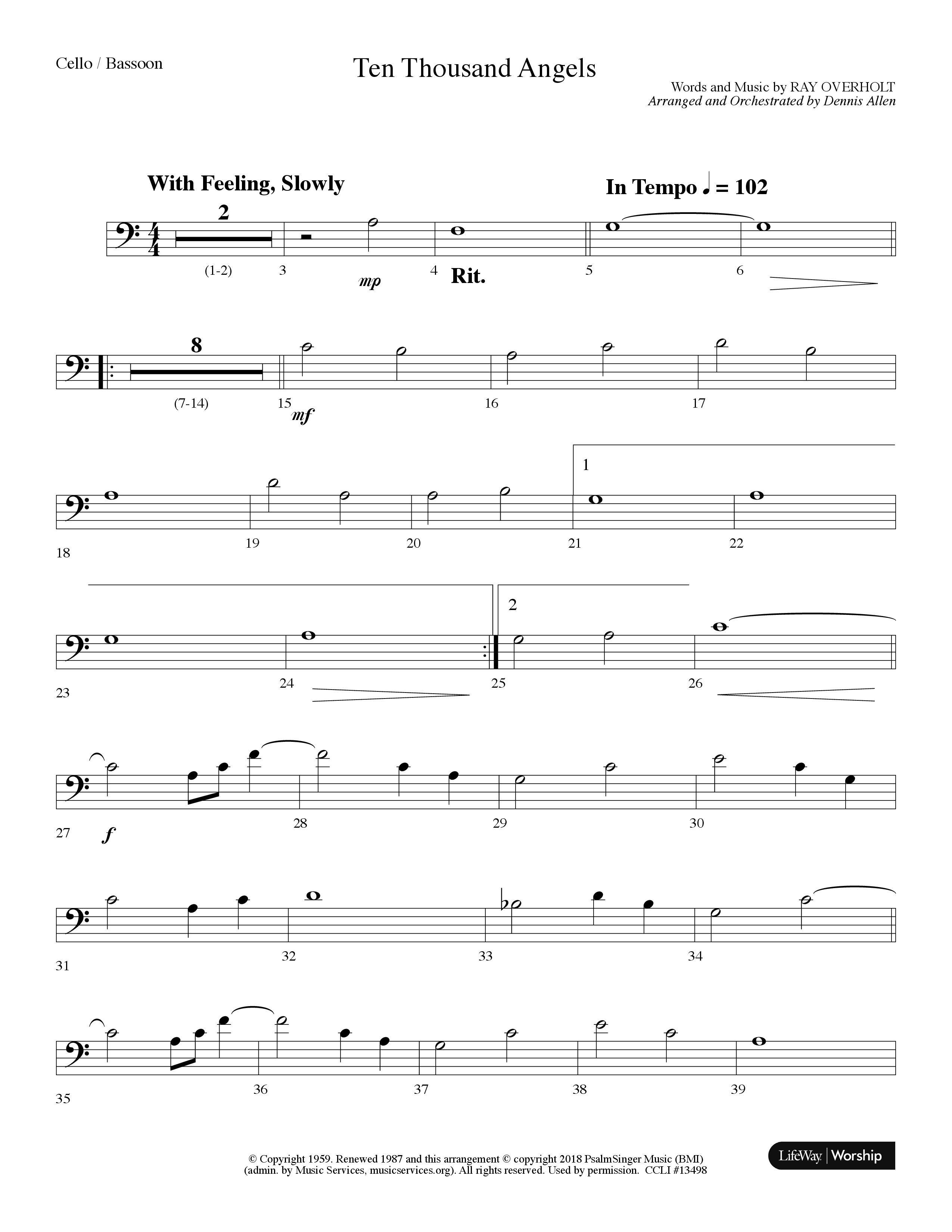 Ten Thousand Angels (Choral Anthem SATB) Cello (Lifeway Choral / Arr. Dennis Allen)
