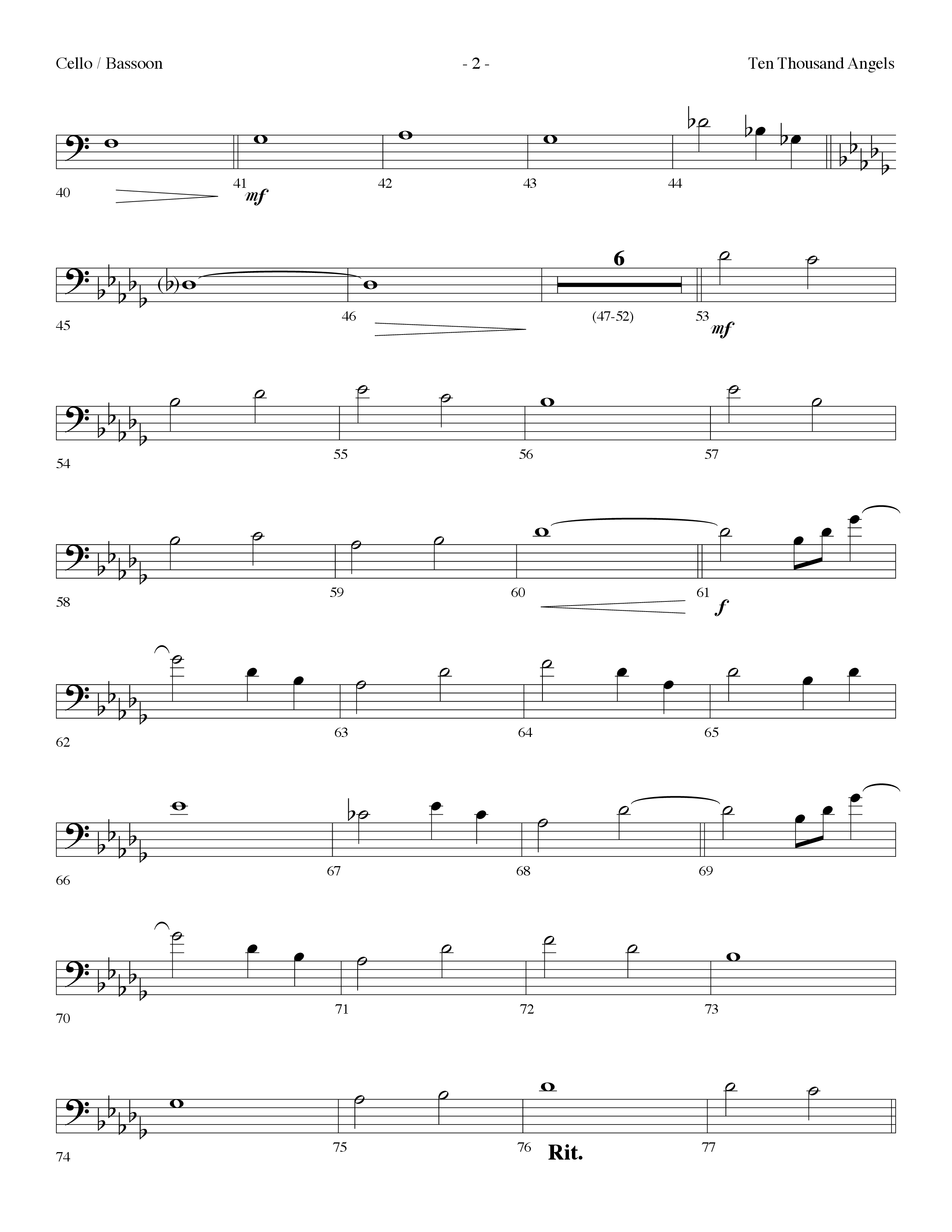 Ten Thousand Angels (Choral Anthem SATB) Cello (Lifeway Choral / Arr. Dennis Allen)