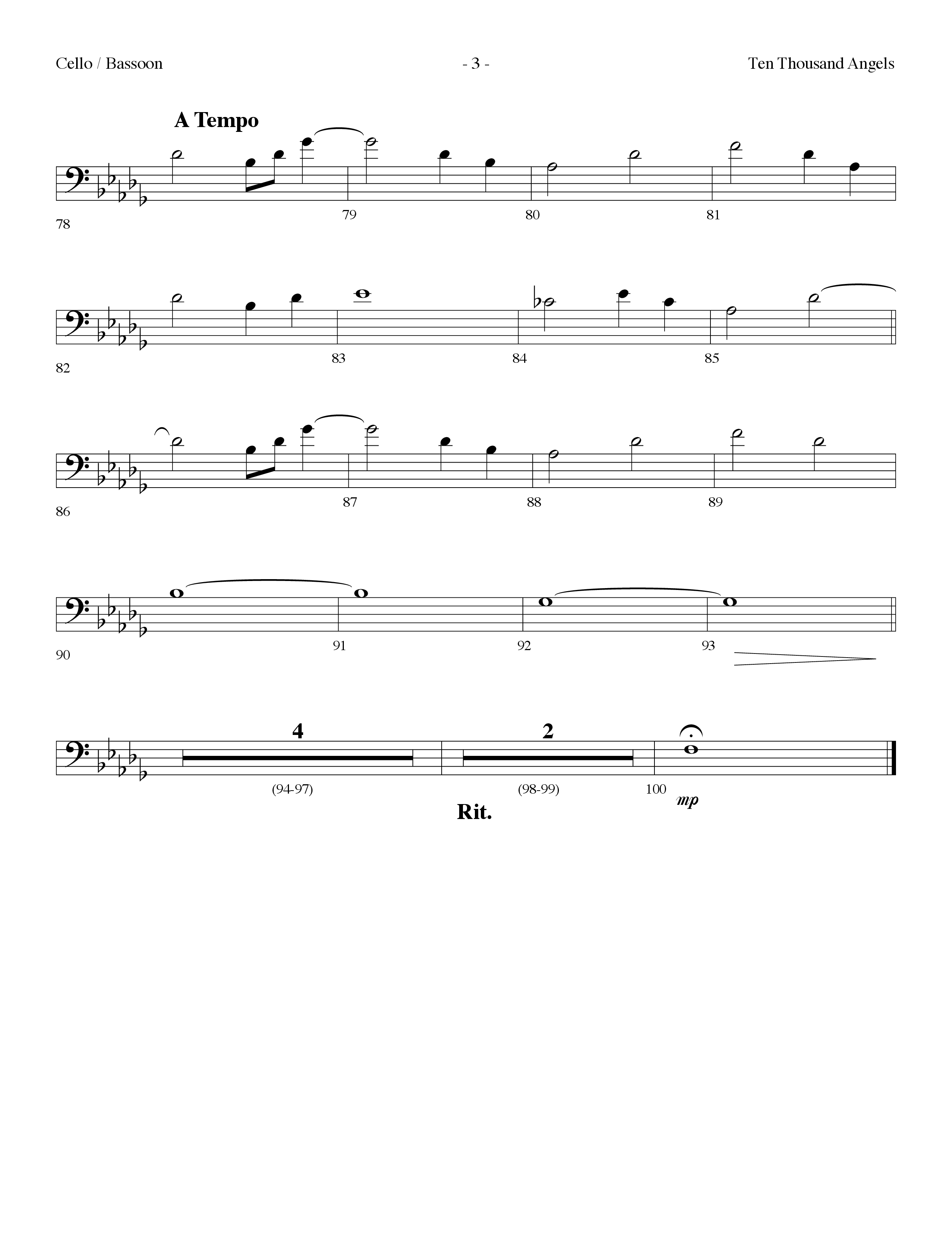 Ten Thousand Angels (Choral Anthem SATB) Cello (Lifeway Choral / Arr. Dennis Allen)