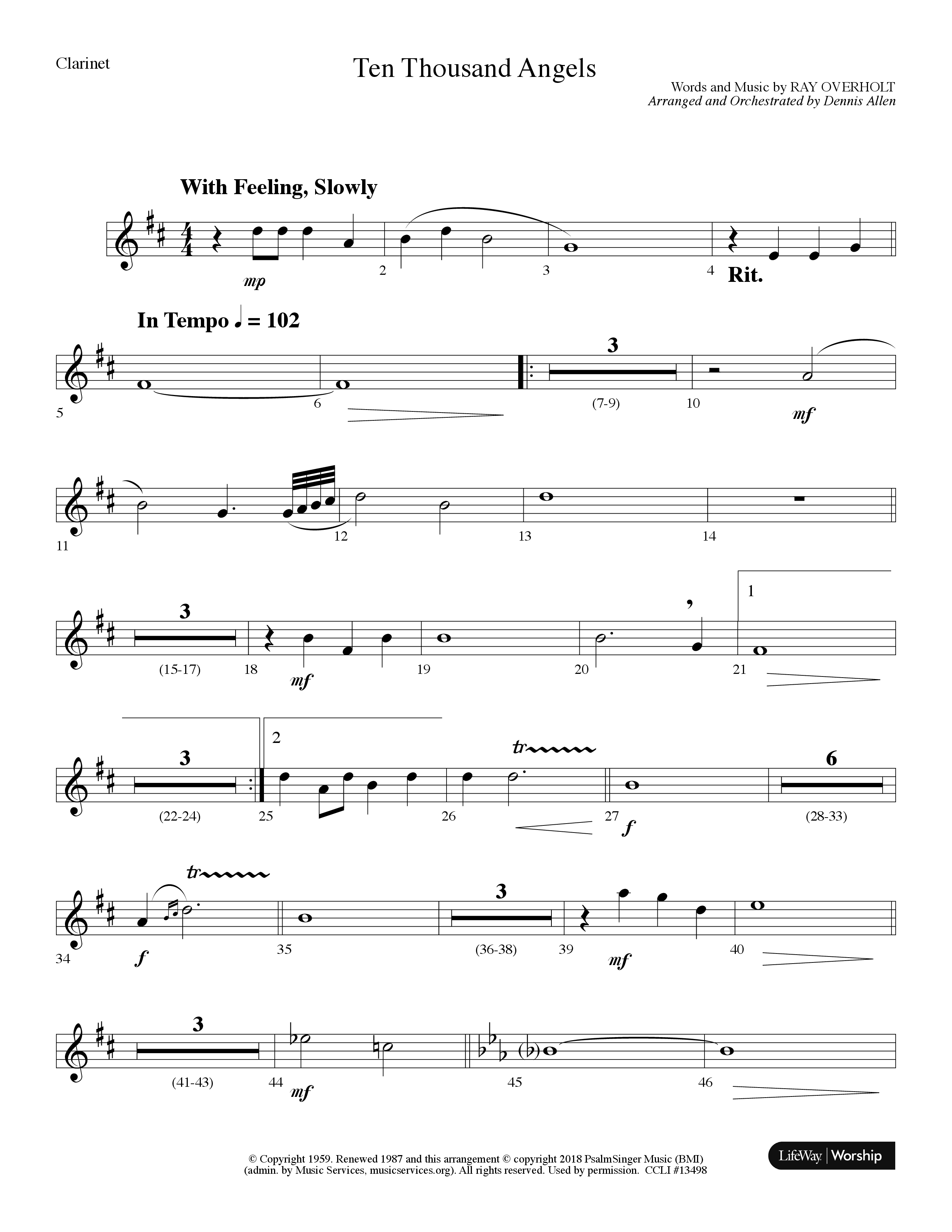 Ten Thousand Angels (Choral Anthem SATB) Clarinet (Lifeway Choral / Arr. Dennis Allen)