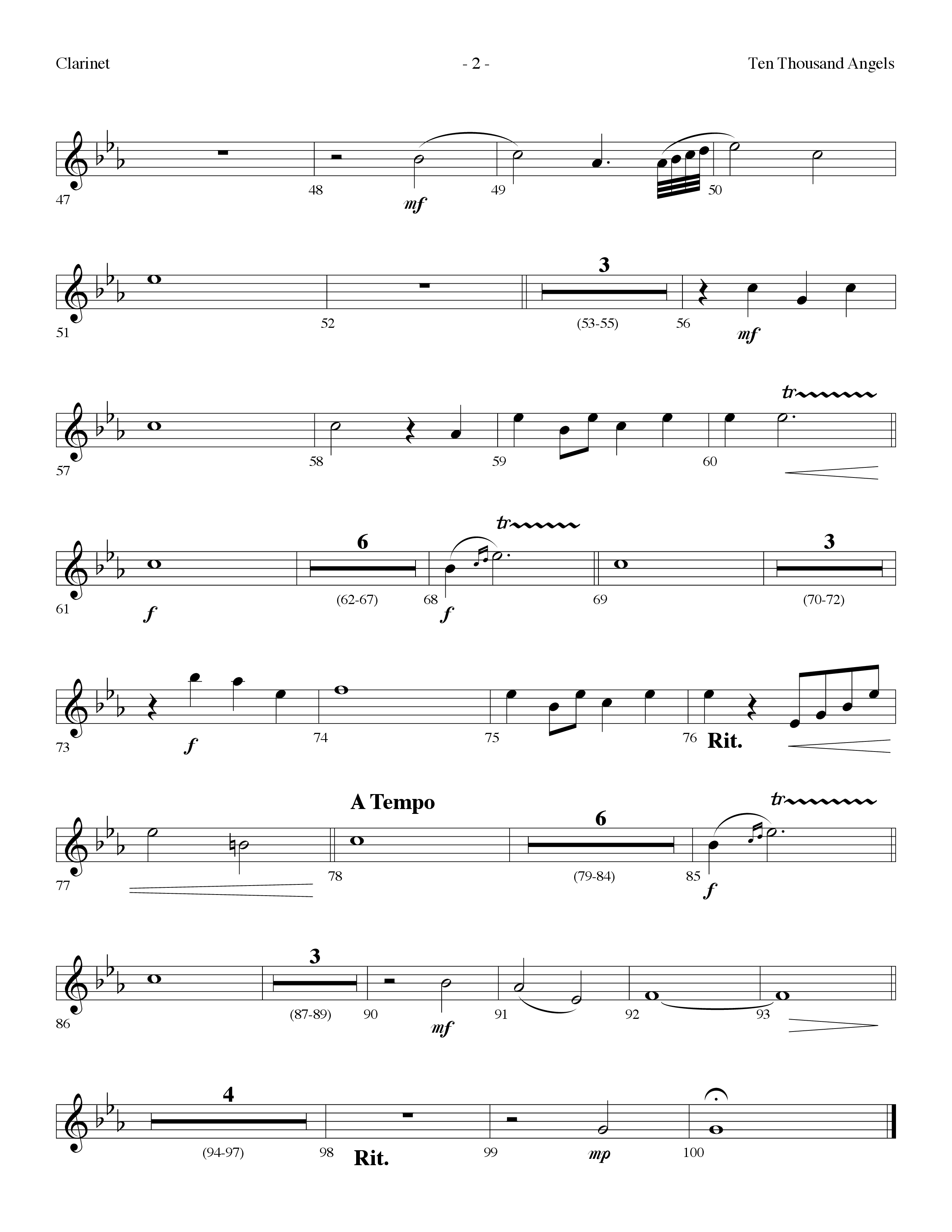 Ten Thousand Angels (Choral Anthem SATB) Clarinet (Lifeway Choral / Arr. Dennis Allen)