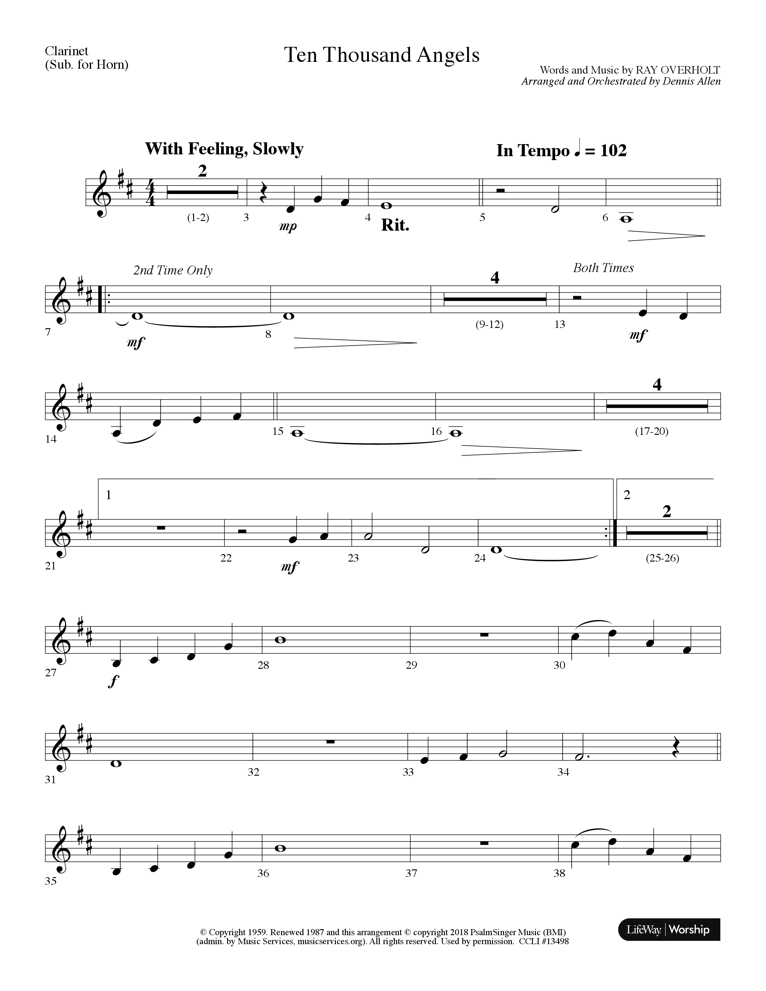 Ten Thousand Angels (Choral Anthem SATB) Clarinet (Lifeway Choral / Arr. Dennis Allen)