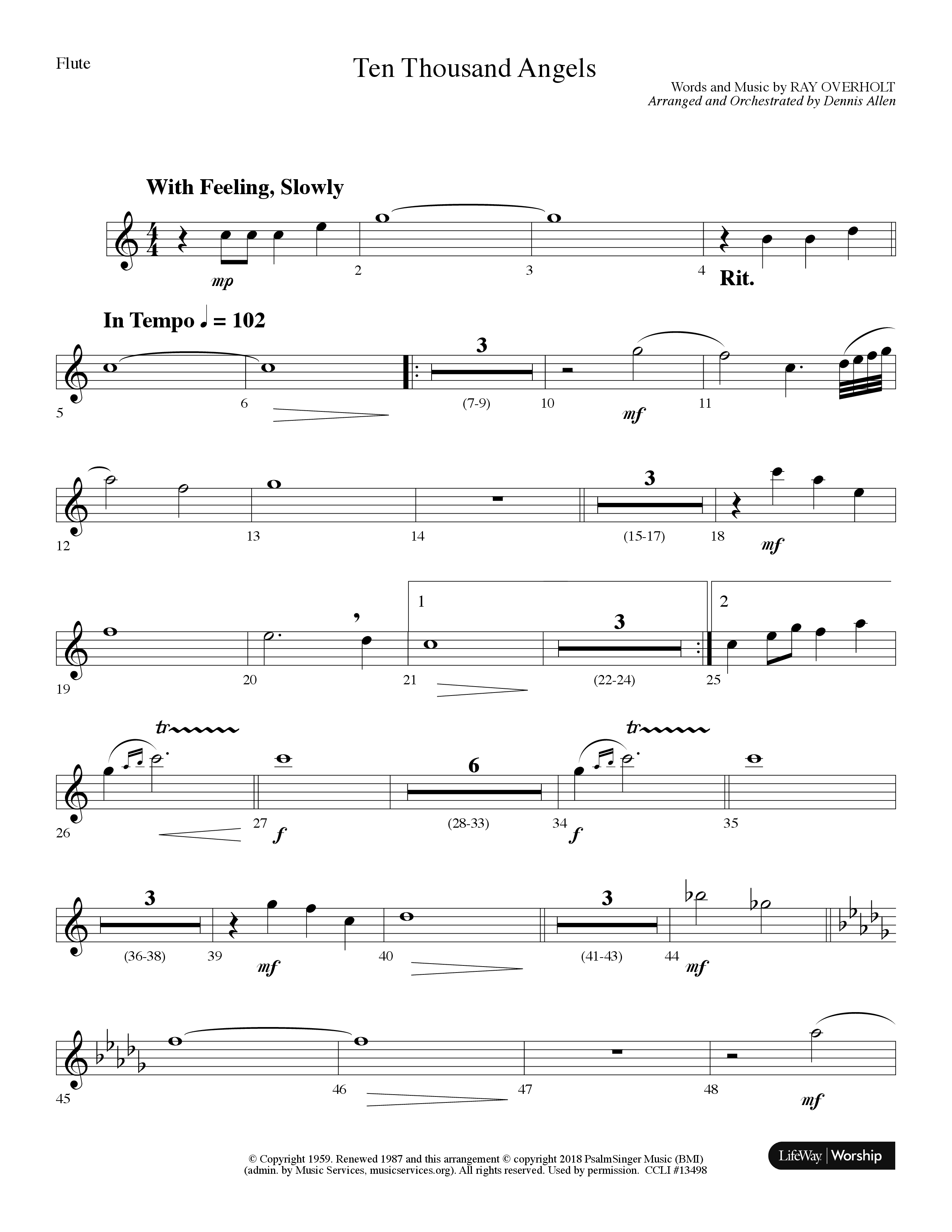 Ten Thousand Angels (Choral Anthem SATB) Flute (Lifeway Choral / Arr. Dennis Allen)