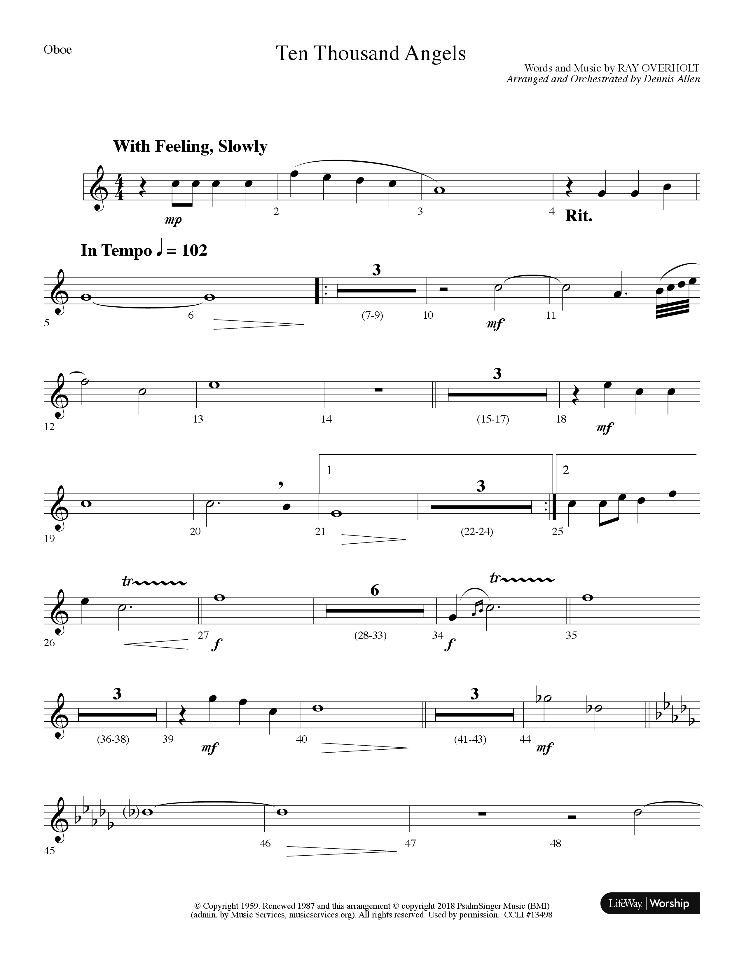 Ten Thousand Angels (Choral Anthem SATB) Oboe (Lifeway Choral / Arr. Dennis Allen)