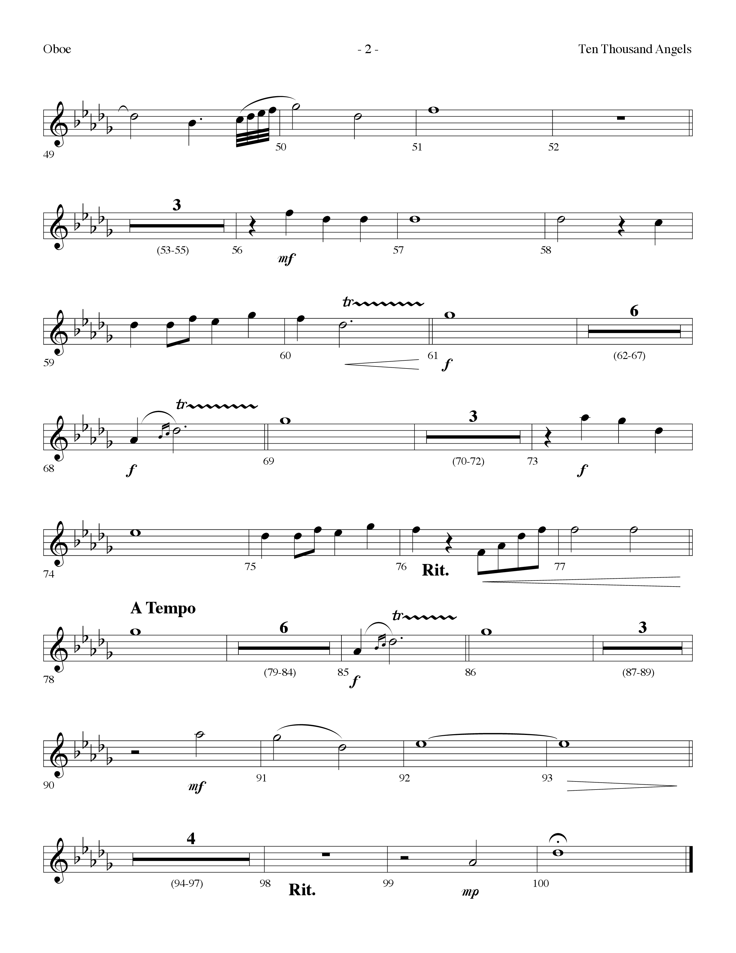 Ten Thousand Angels (Choral Anthem SATB) Oboe (Lifeway Choral / Arr. Dennis Allen)