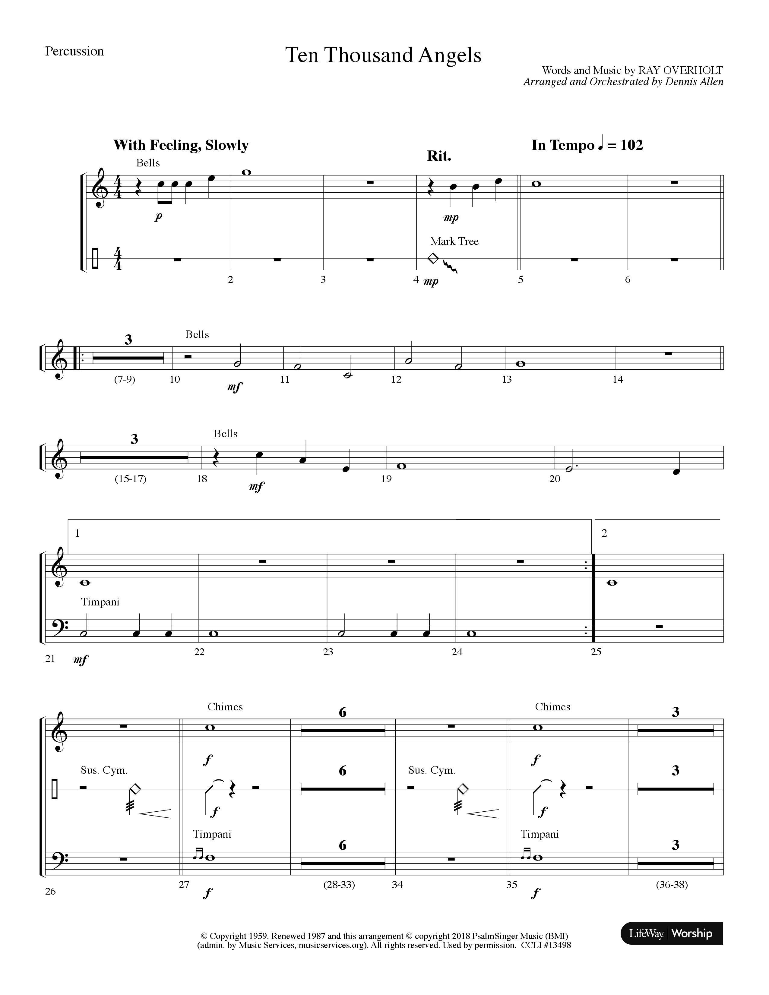 Ten Thousand Angels (Choral Anthem SATB) Percussion (Lifeway Choral / Arr. Dennis Allen)