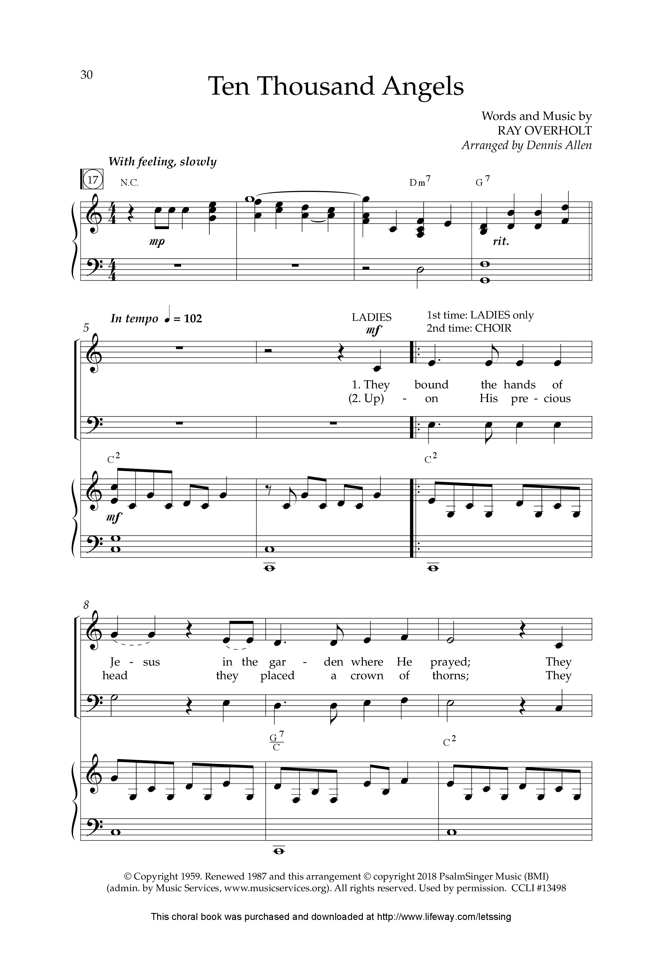 Ten Thousand Angels (Choral Anthem SATB) Anthem (SATB/Piano) (Lifeway Choral / Arr. Dennis Allen)