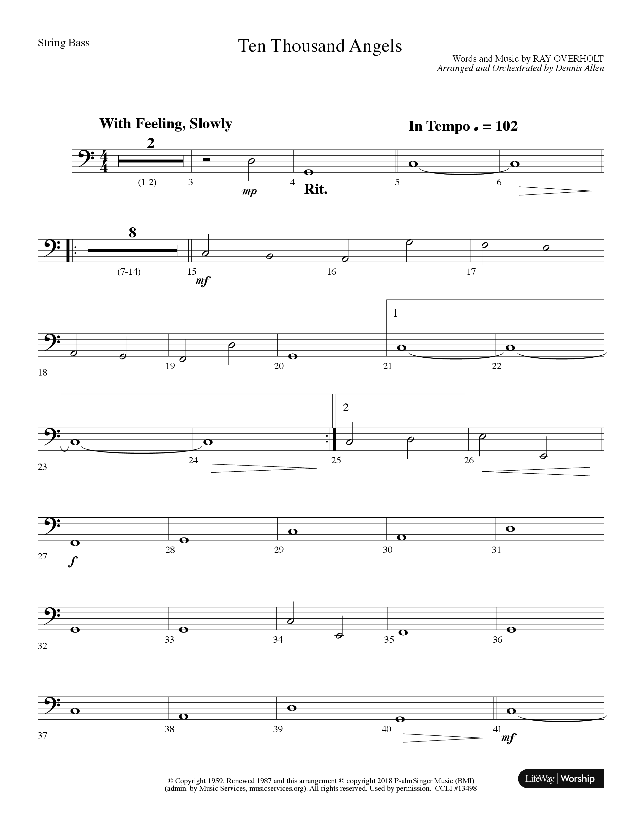 Ten Thousand Angels (Choral Anthem SATB) String Bass (Lifeway Choral / Arr. Dennis Allen)
