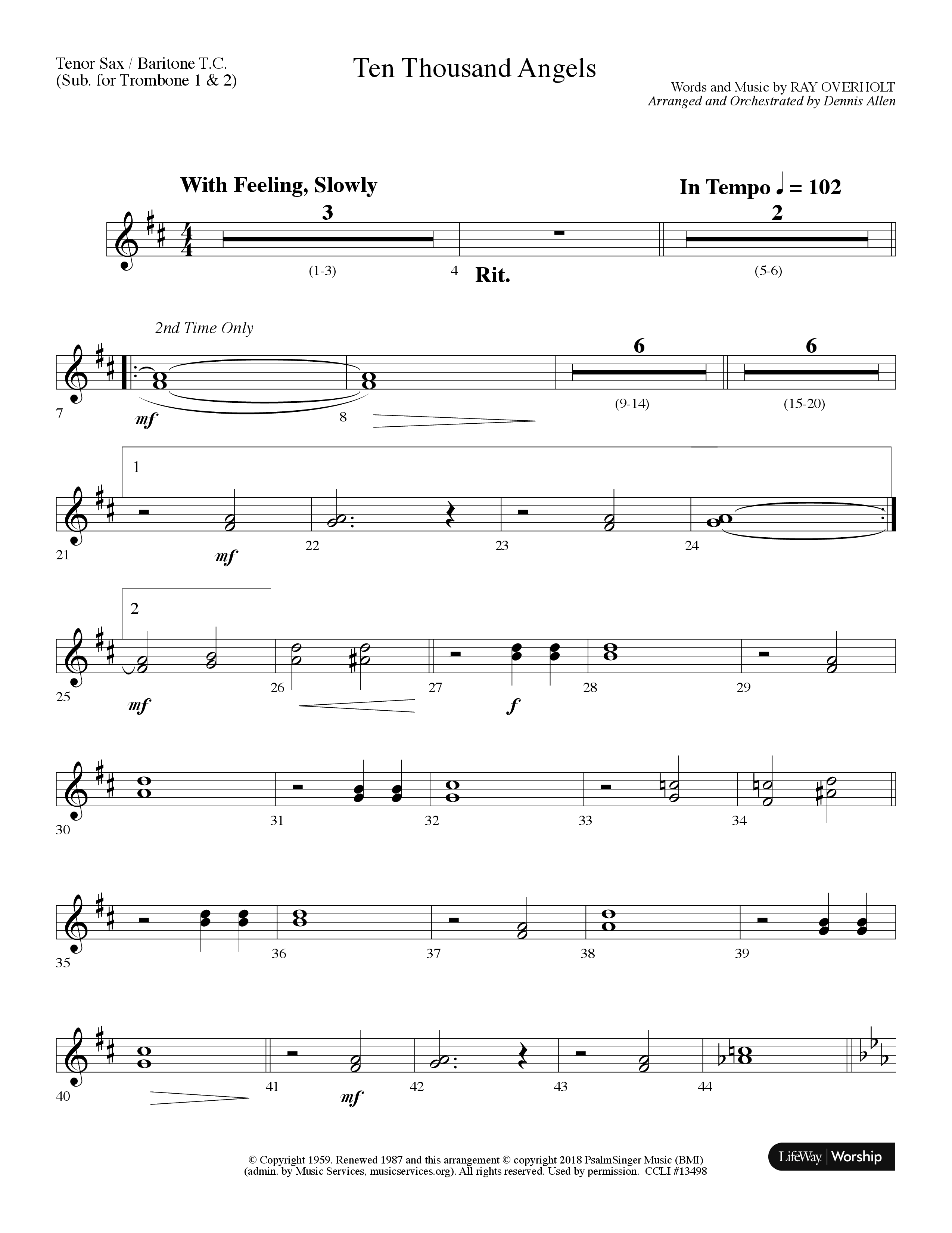 Ten Thousand Angels (Choral Anthem SATB) Tenor Sax/Baritone T.C. (Lifeway Choral / Arr. Dennis Allen)