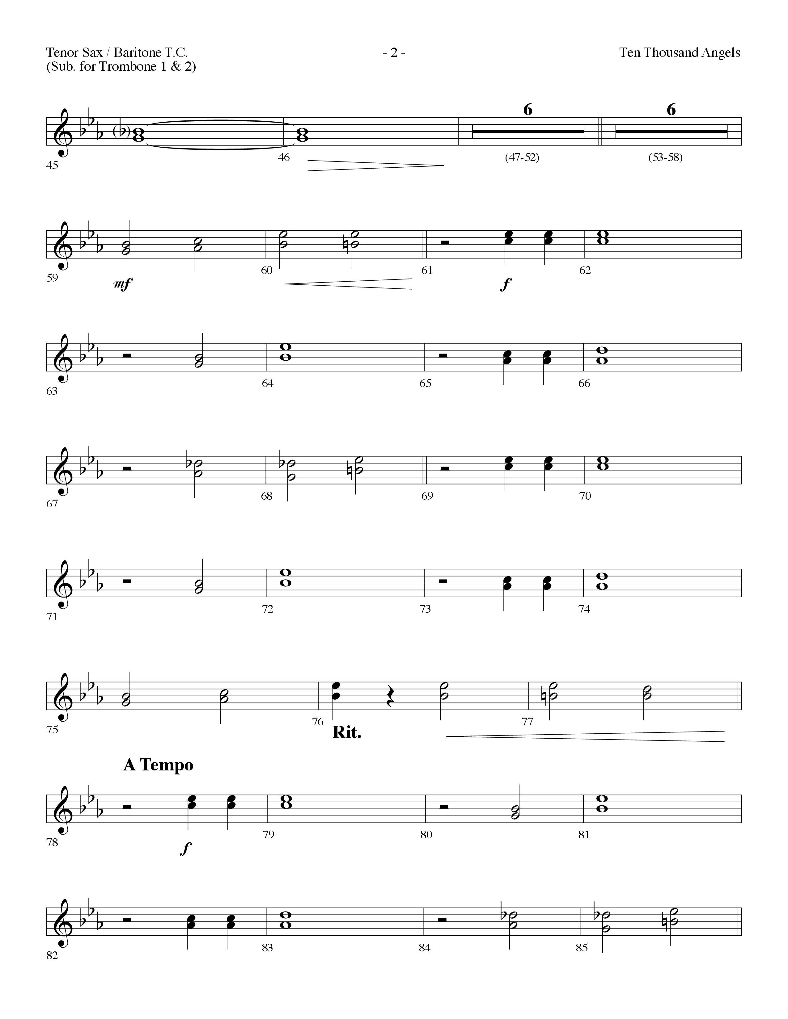 Ten Thousand Angels (Choral Anthem SATB) Tenor Sax/Baritone T.C. (Lifeway Choral / Arr. Dennis Allen)