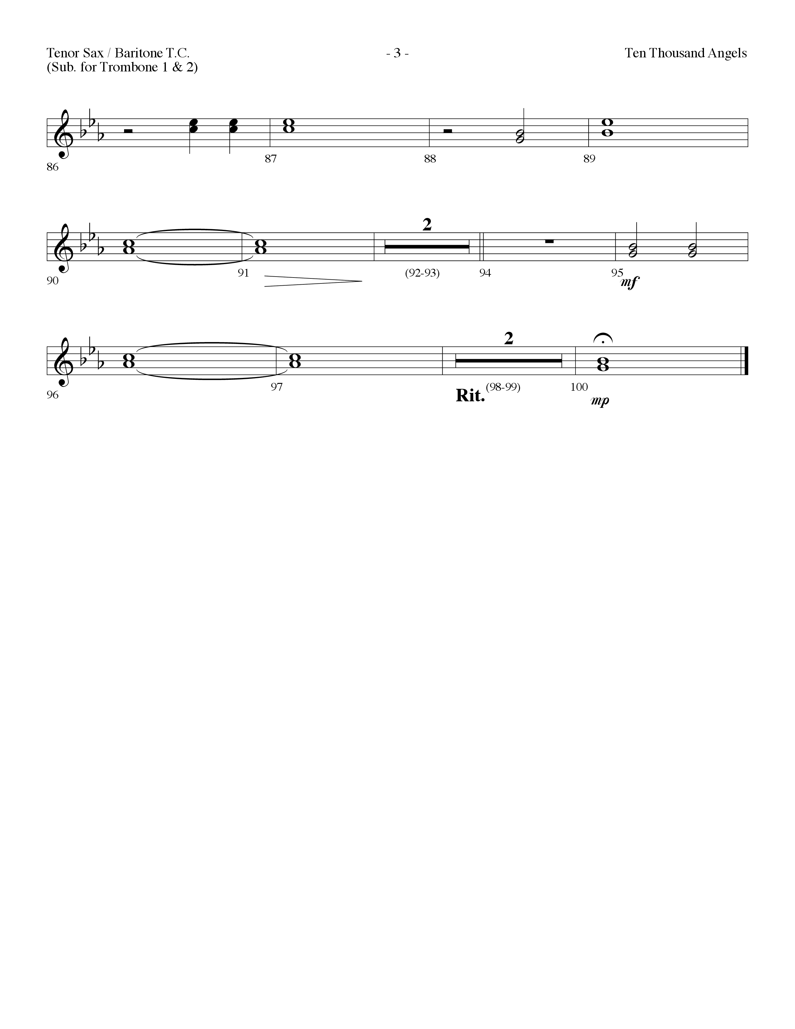Ten Thousand Angels (Choral Anthem SATB) Tenor Sax/Baritone T.C. (Lifeway Choral / Arr. Dennis Allen)