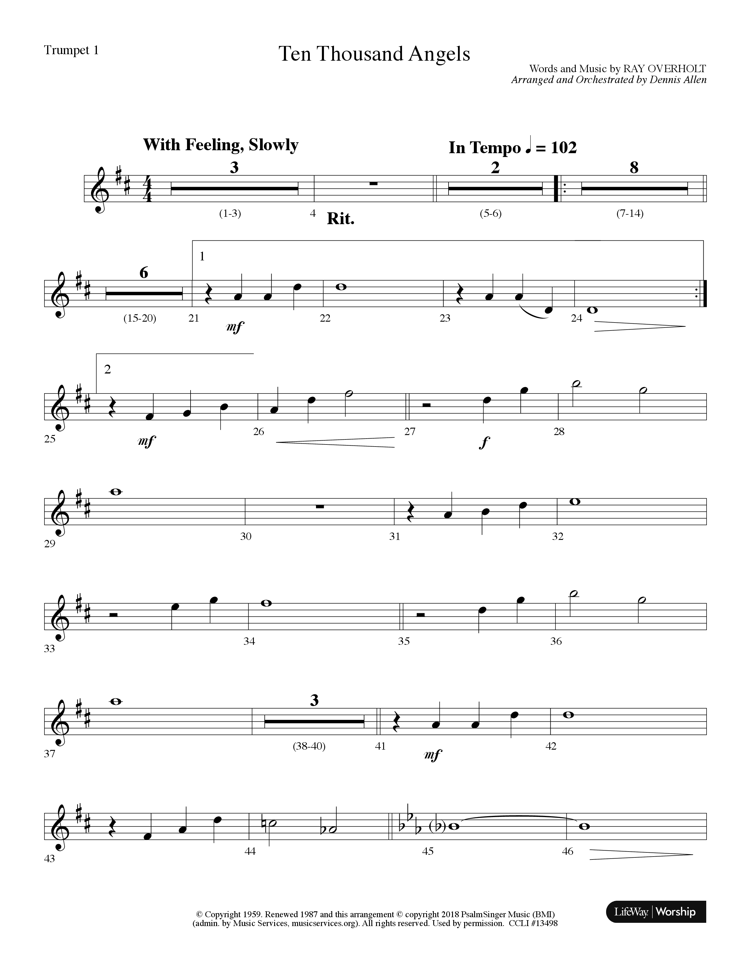 Ten Thousand Angels (Choral Anthem SATB) Trumpet 1 (Lifeway Choral / Arr. Dennis Allen)