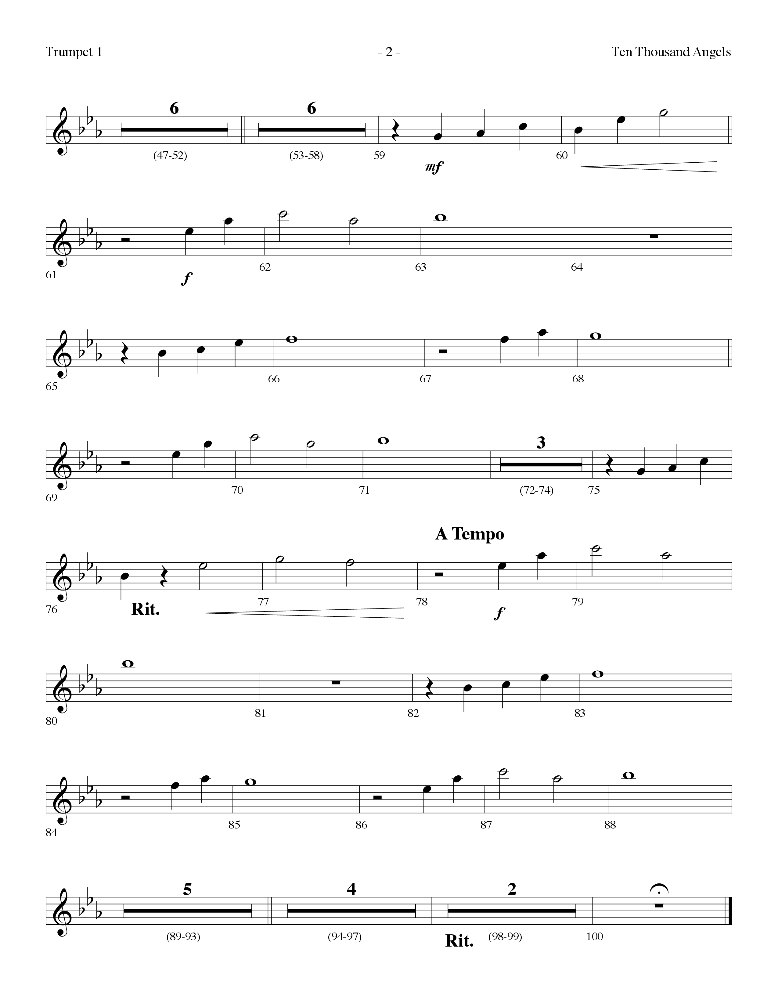 Ten Thousand Angels (Choral Anthem SATB) Trumpet 1 (Lifeway Choral / Arr. Dennis Allen)