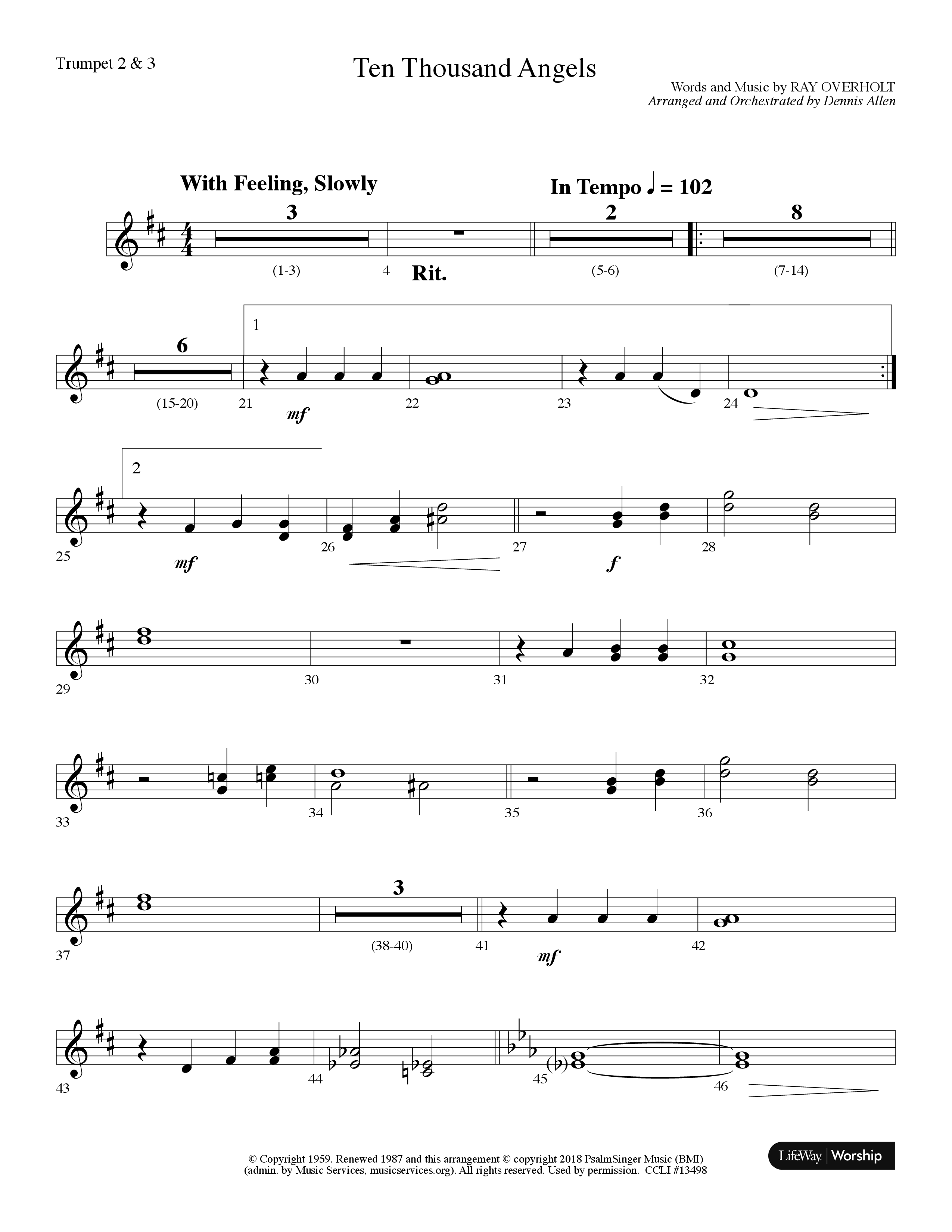 Ten Thousand Angels (Choral Anthem SATB) Trumpet 2/3 (Lifeway Choral / Arr. Dennis Allen)