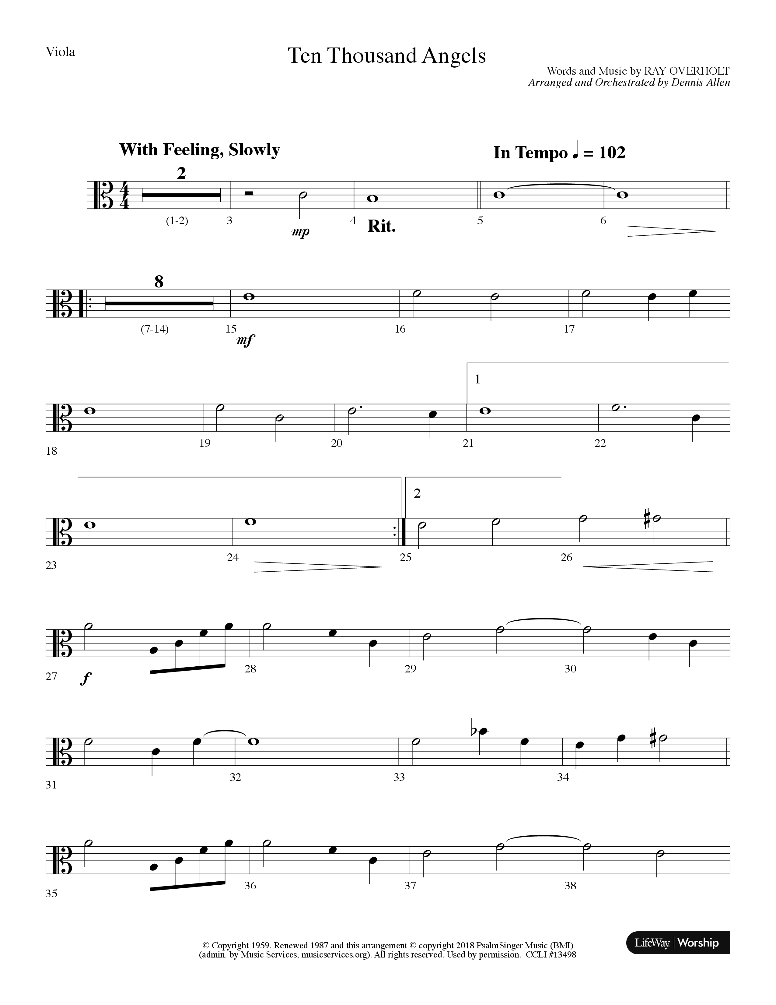Ten Thousand Angels (Choral Anthem SATB) Viola (Lifeway Choral / Arr. Dennis Allen)