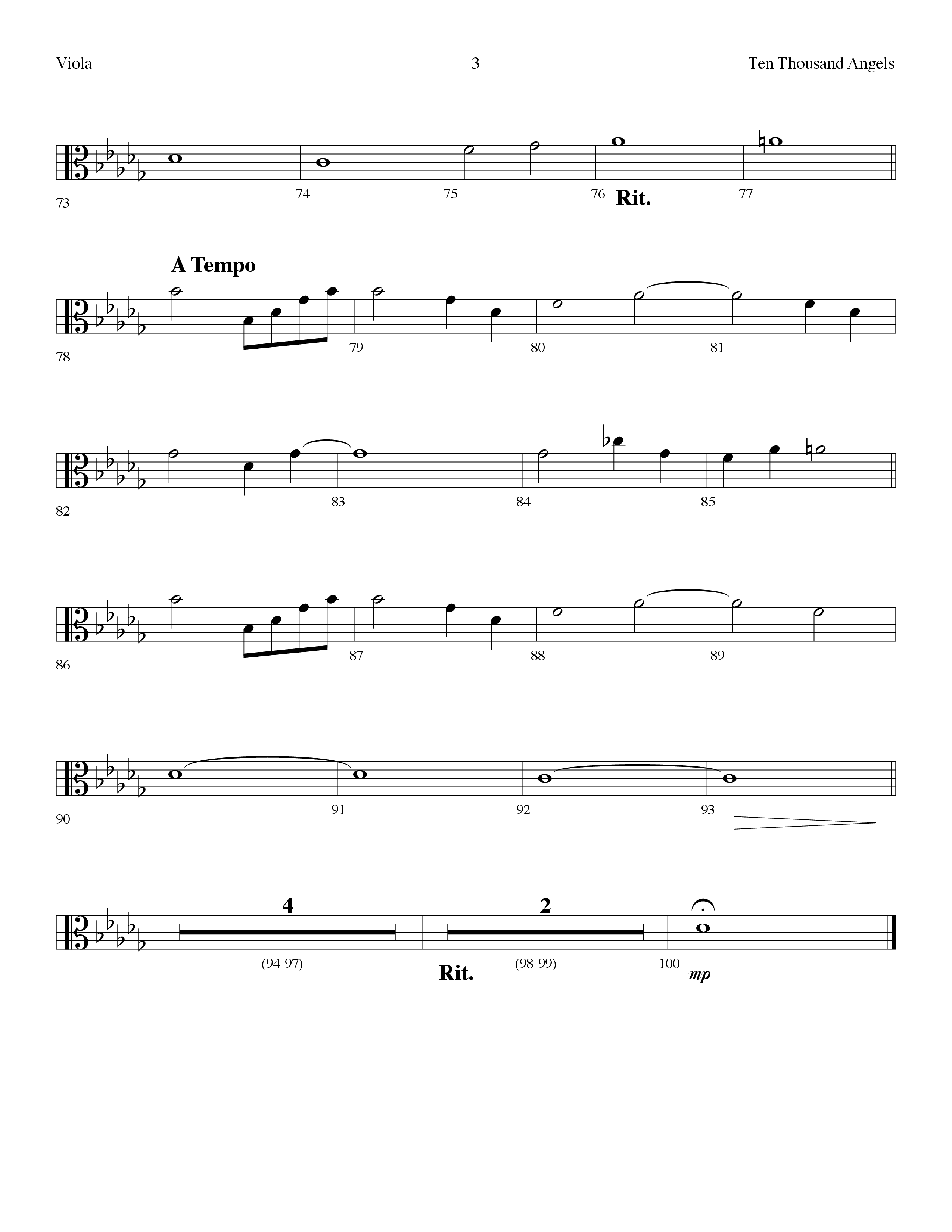 Ten Thousand Angels (Choral Anthem SATB) Viola (Lifeway Choral / Arr. Dennis Allen)