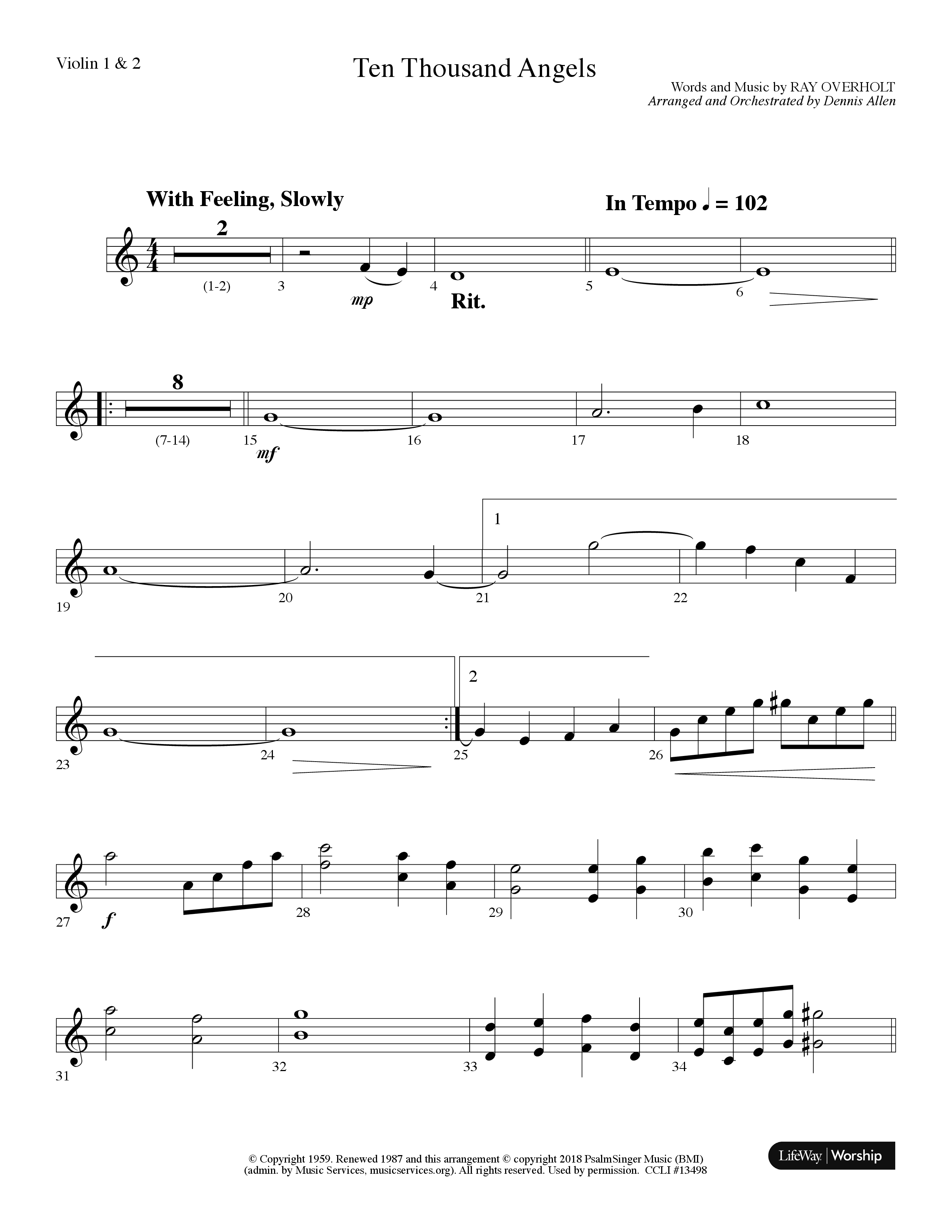 Ten Thousand Angels (Choral Anthem SATB) Violin 1/2 (Lifeway Choral / Arr. Dennis Allen)