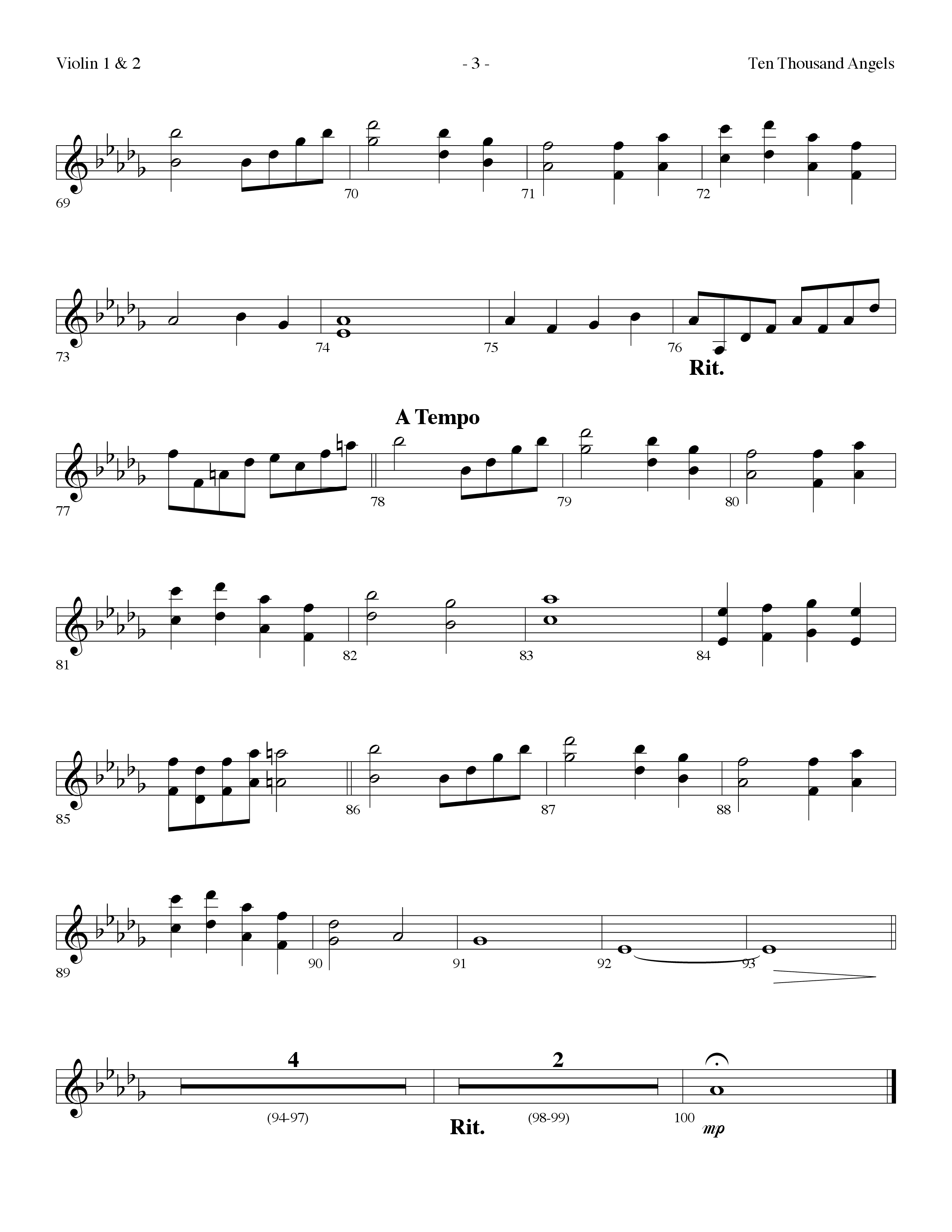 Ten Thousand Angels (Choral Anthem SATB) Violin 1/2 (Lifeway Choral / Arr. Dennis Allen)