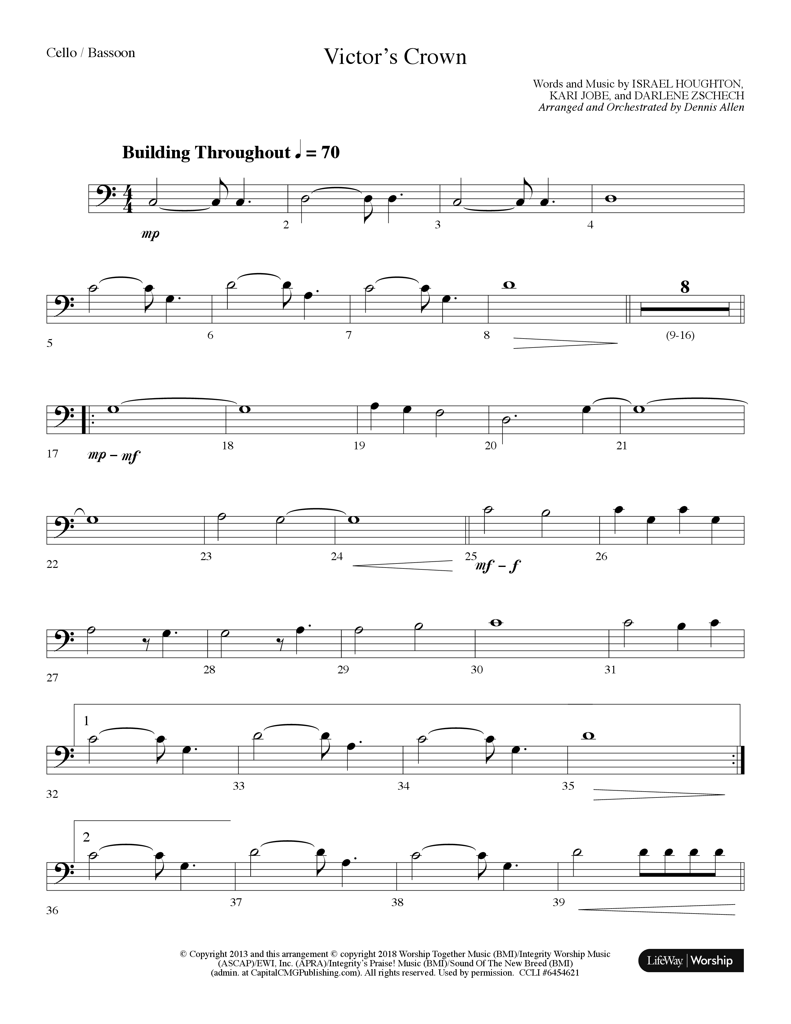 Victor's Crown (Choral Anthem SATB) Cello (Lifeway Choral / Arr. Dennis Allen)