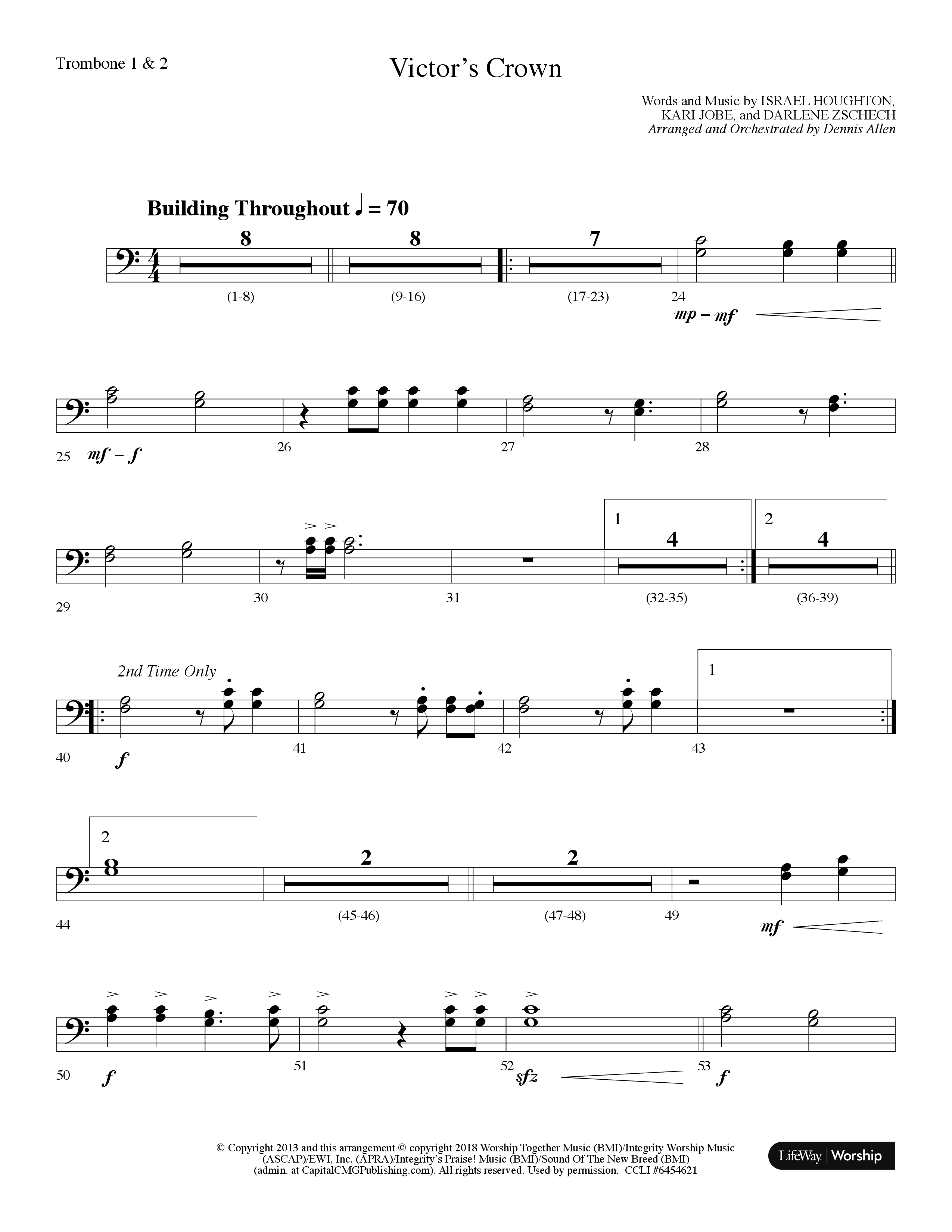 Victor's Crown (Choral Anthem SATB) Trombone 1/2 (Lifeway Choral / Arr. Dennis Allen)