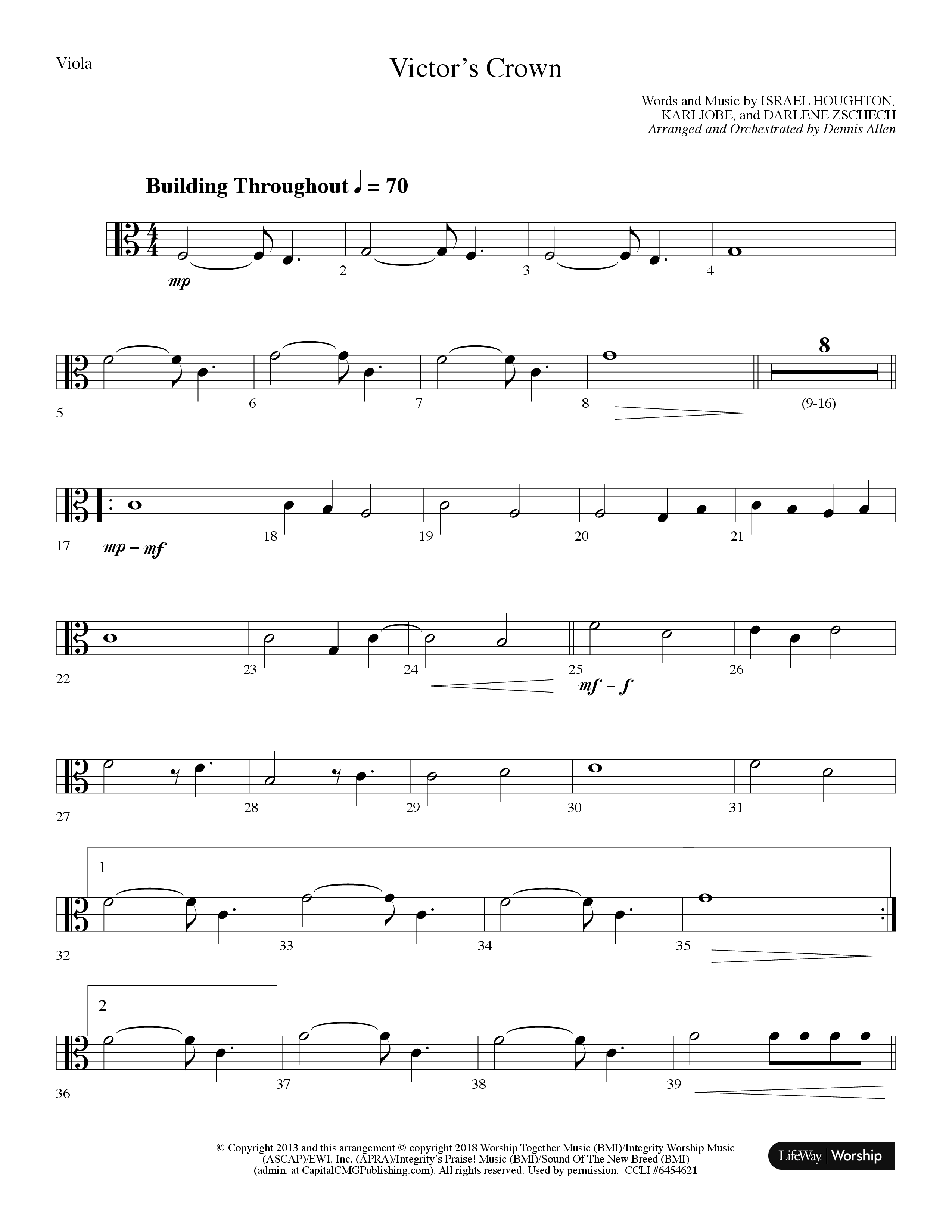 Victor's Crown (Choral Anthem SATB) Viola (Lifeway Choral / Arr. Dennis Allen)