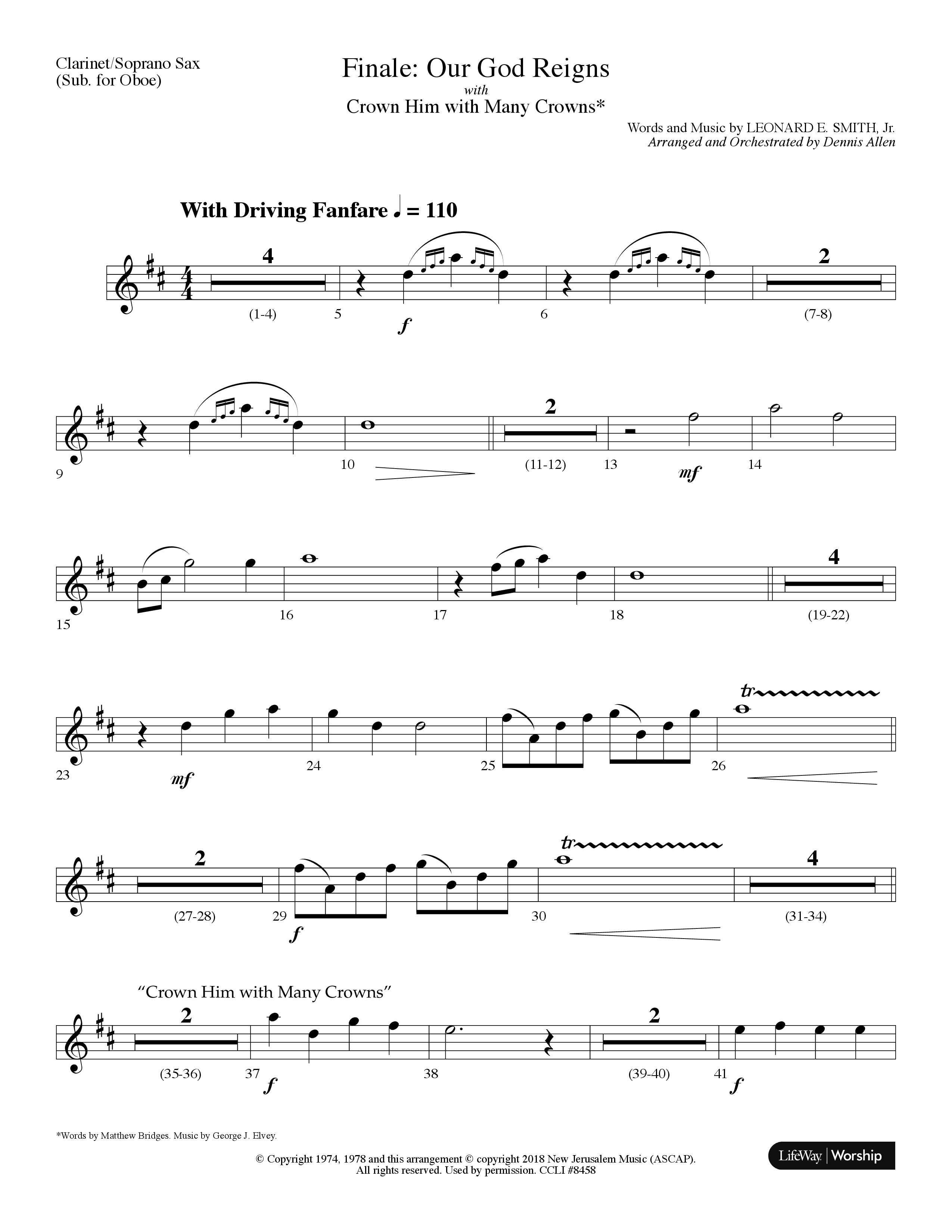 Our God Reigns (with Crown Him With Many Crowns) (Choral Anthem SATB) Clarinet/Soprano Sax (Lifeway Choral / Arr. Dennis Allen)