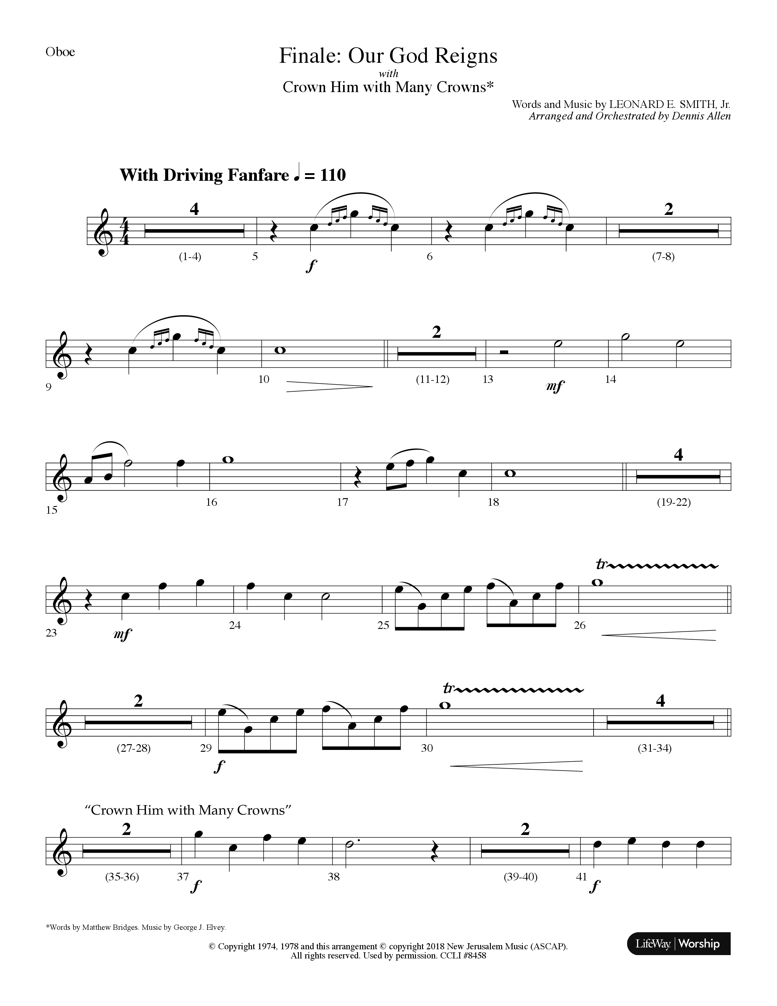 Our God Reigns (with Crown Him With Many Crowns) (Choral Anthem SATB) Oboe (Lifeway Choral / Arr. Dennis Allen)