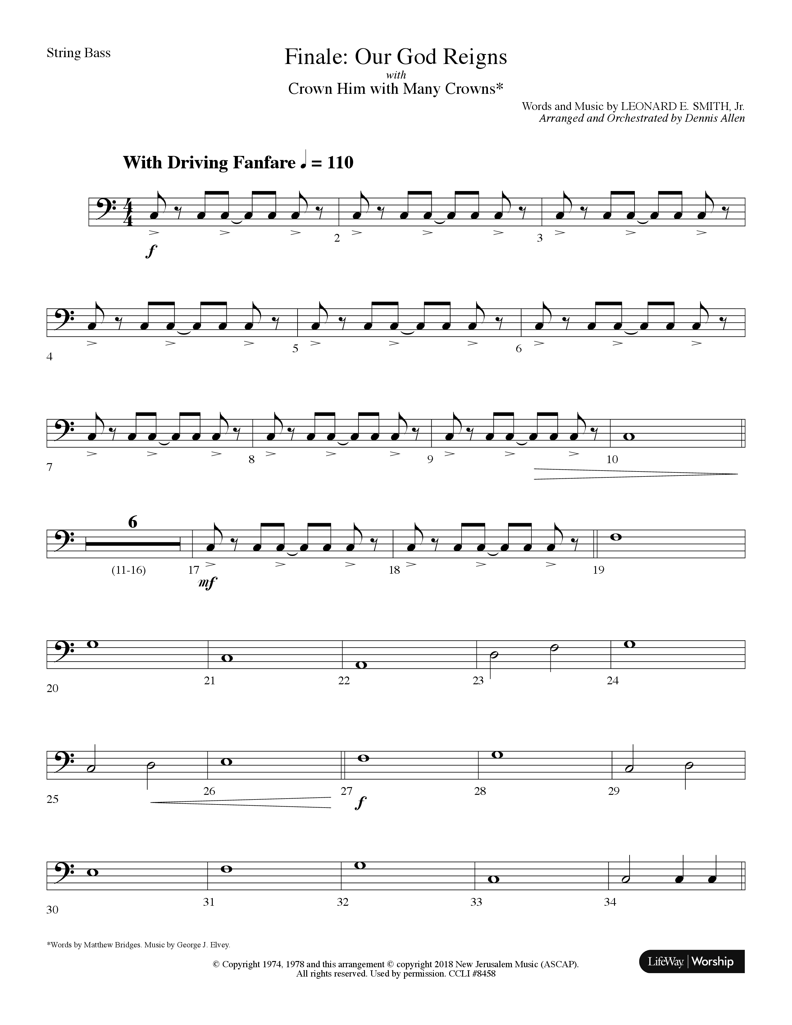 Our God Reigns (with Crown Him With Many Crowns) (Choral Anthem SATB) String Bass (Lifeway Choral / Arr. Dennis Allen)