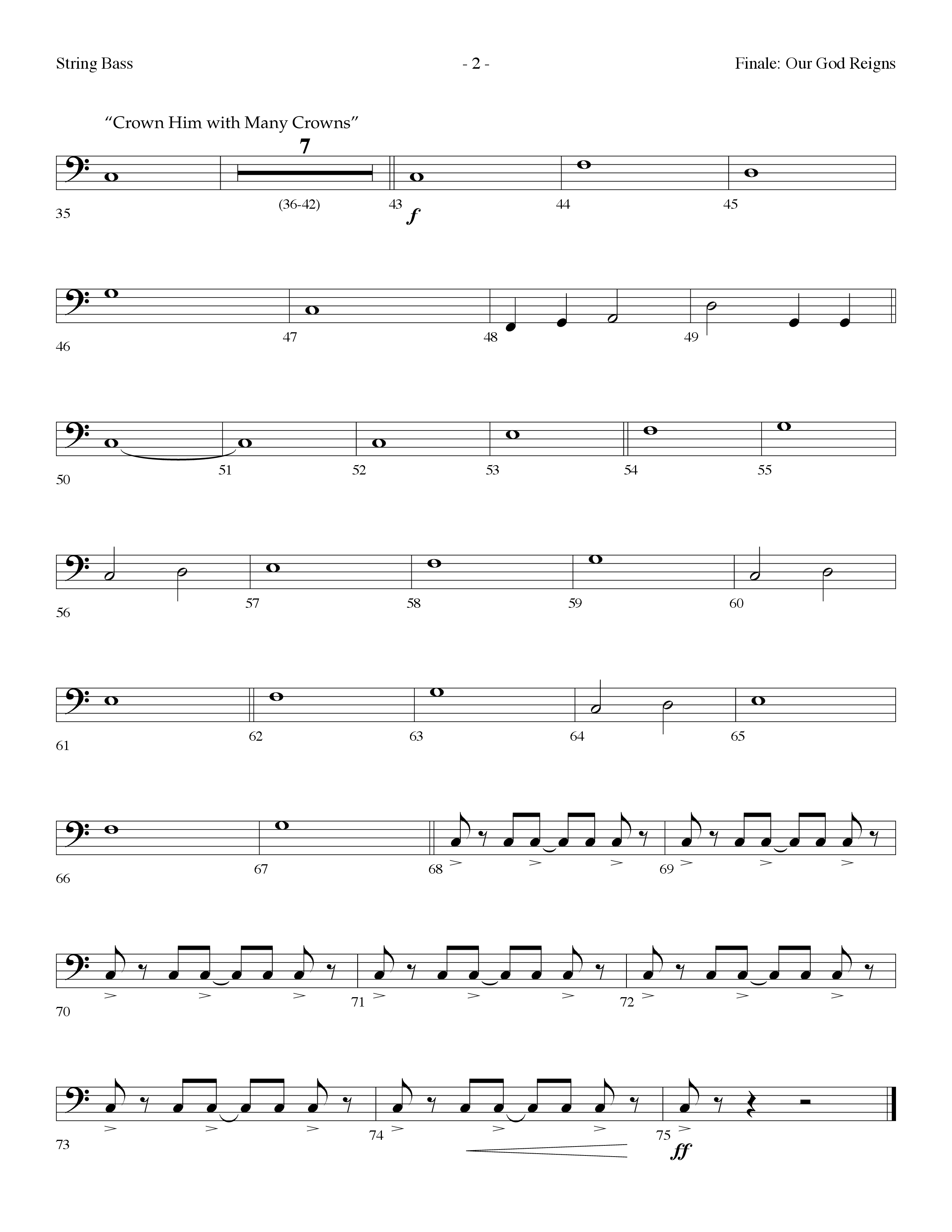 Our God Reigns (with Crown Him With Many Crowns) (Choral Anthem SATB) String Bass (Lifeway Choral / Arr. Dennis Allen)