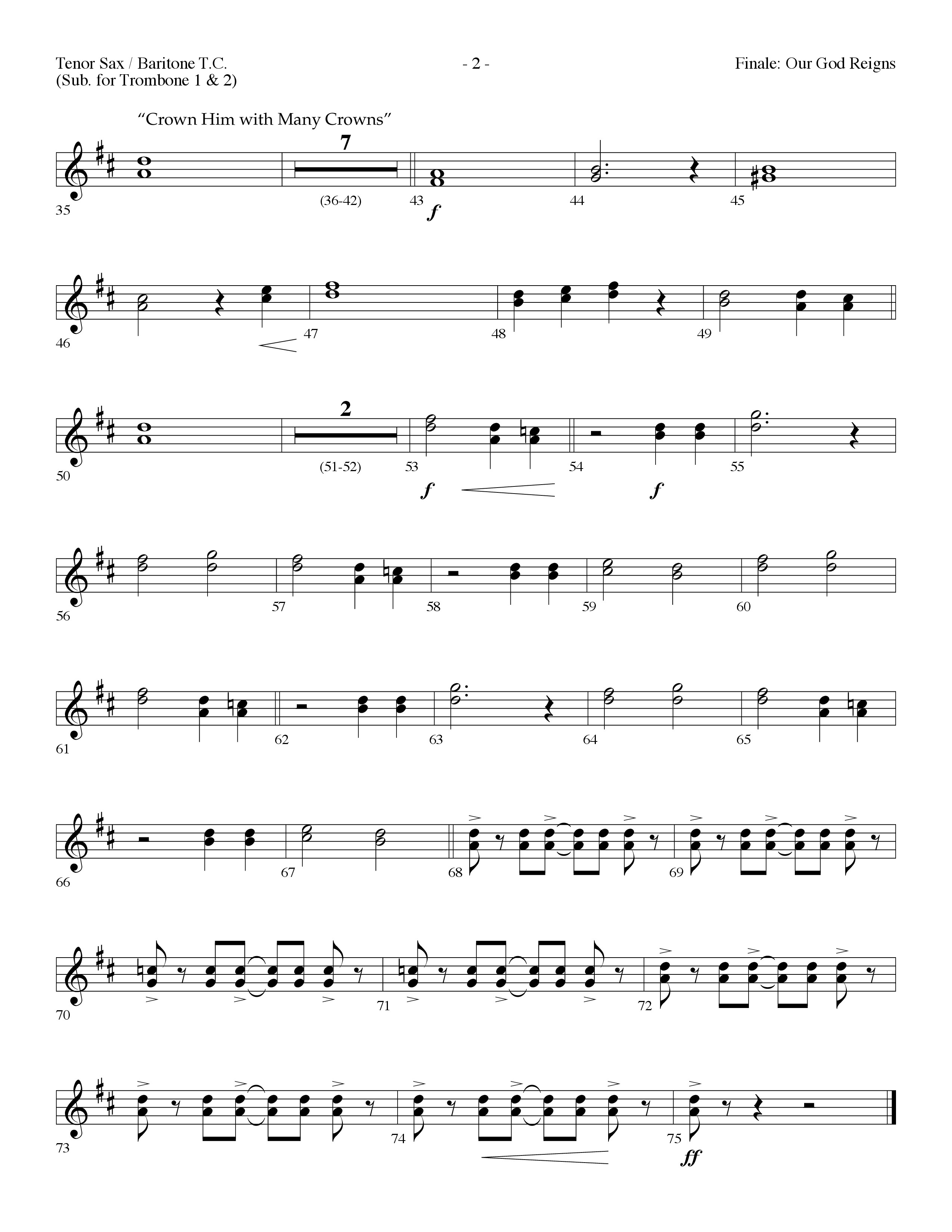 Our God Reigns (with Crown Him With Many Crowns) (Choral Anthem SATB) Tenor Sax/Baritone T.C. (Lifeway Choral / Arr. Dennis Allen)