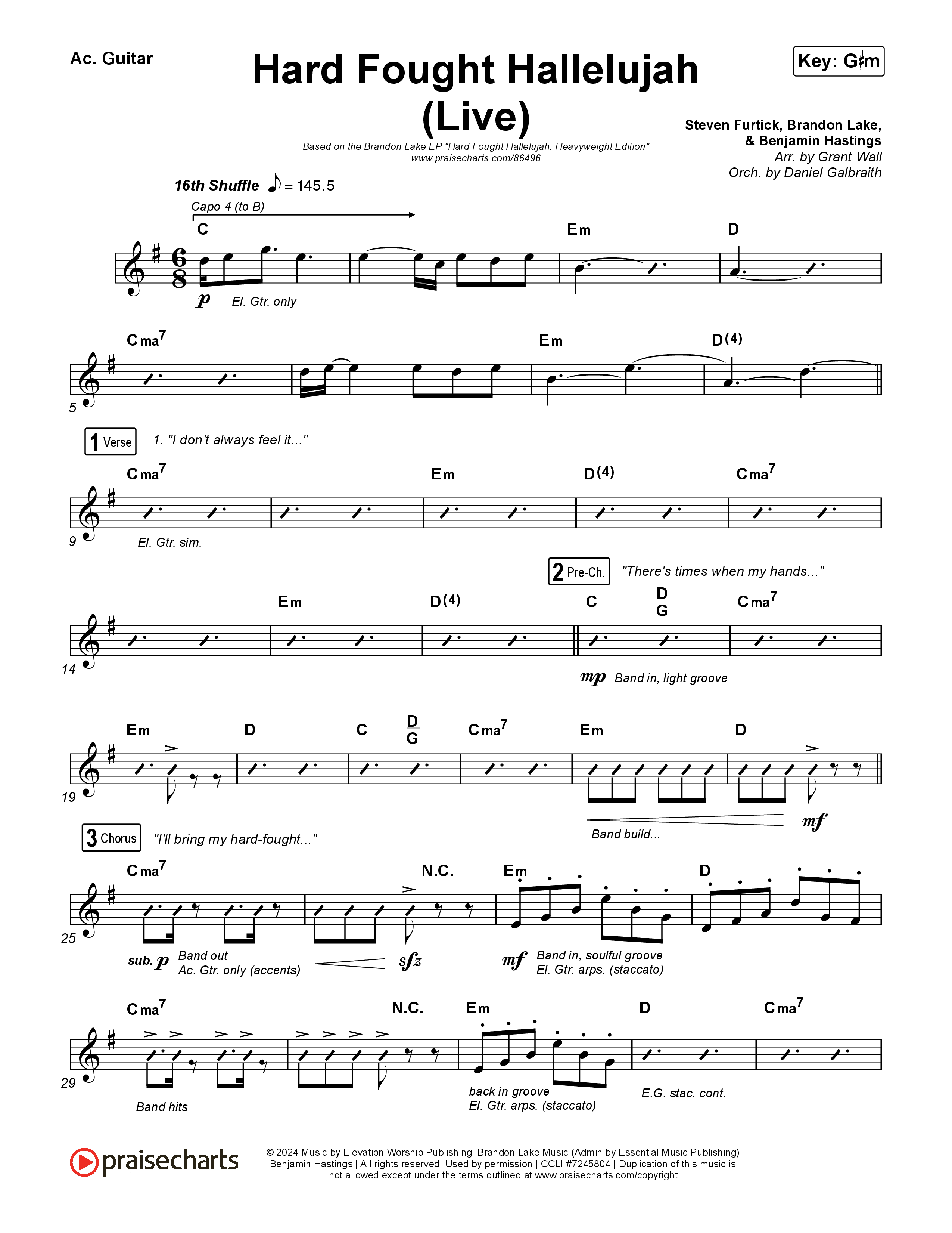 Hard Fought Hallelujah (Live) Acoustic Guitar (Brandon Lake)