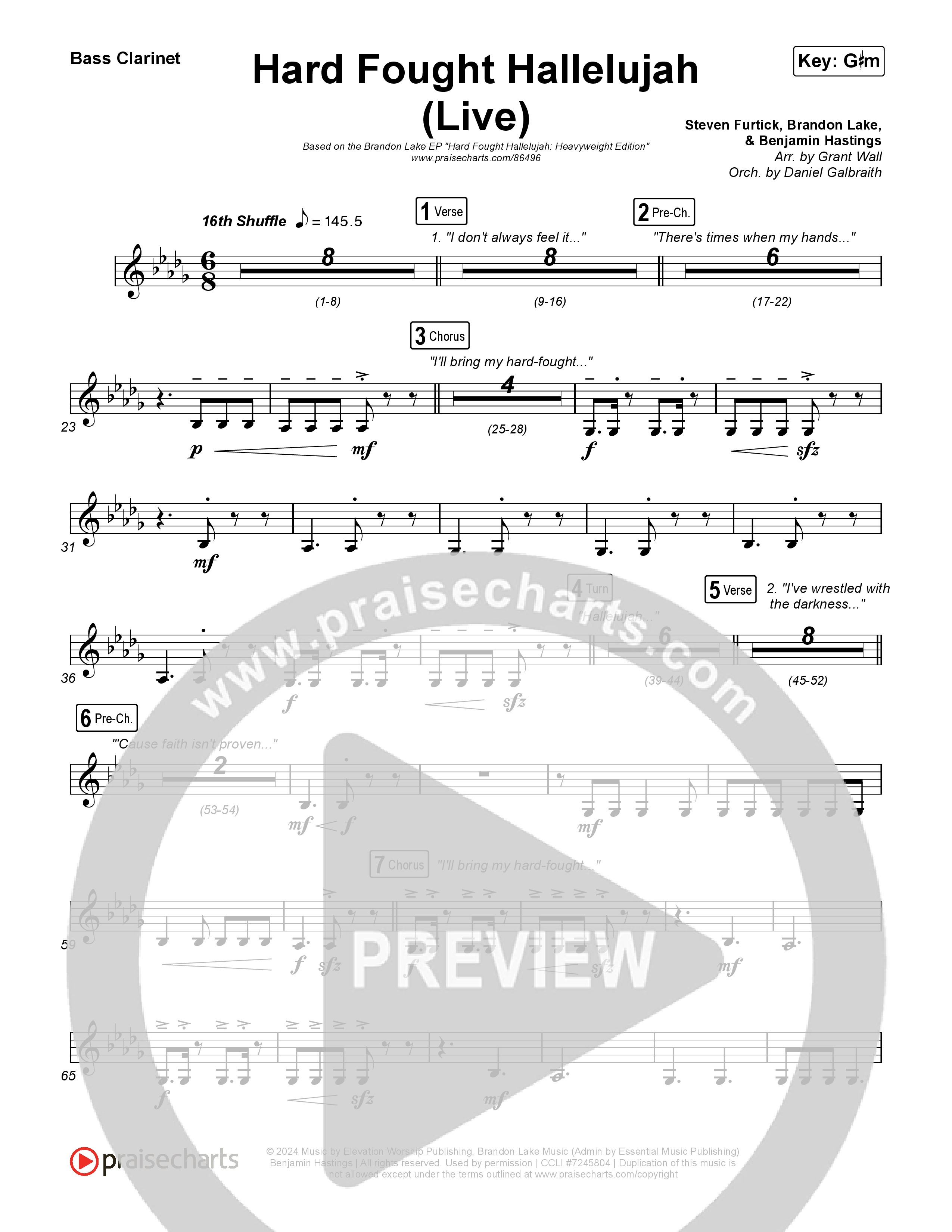 Hard Fought Hallelujah (Live) Bass Clarinet (Brandon Lake)