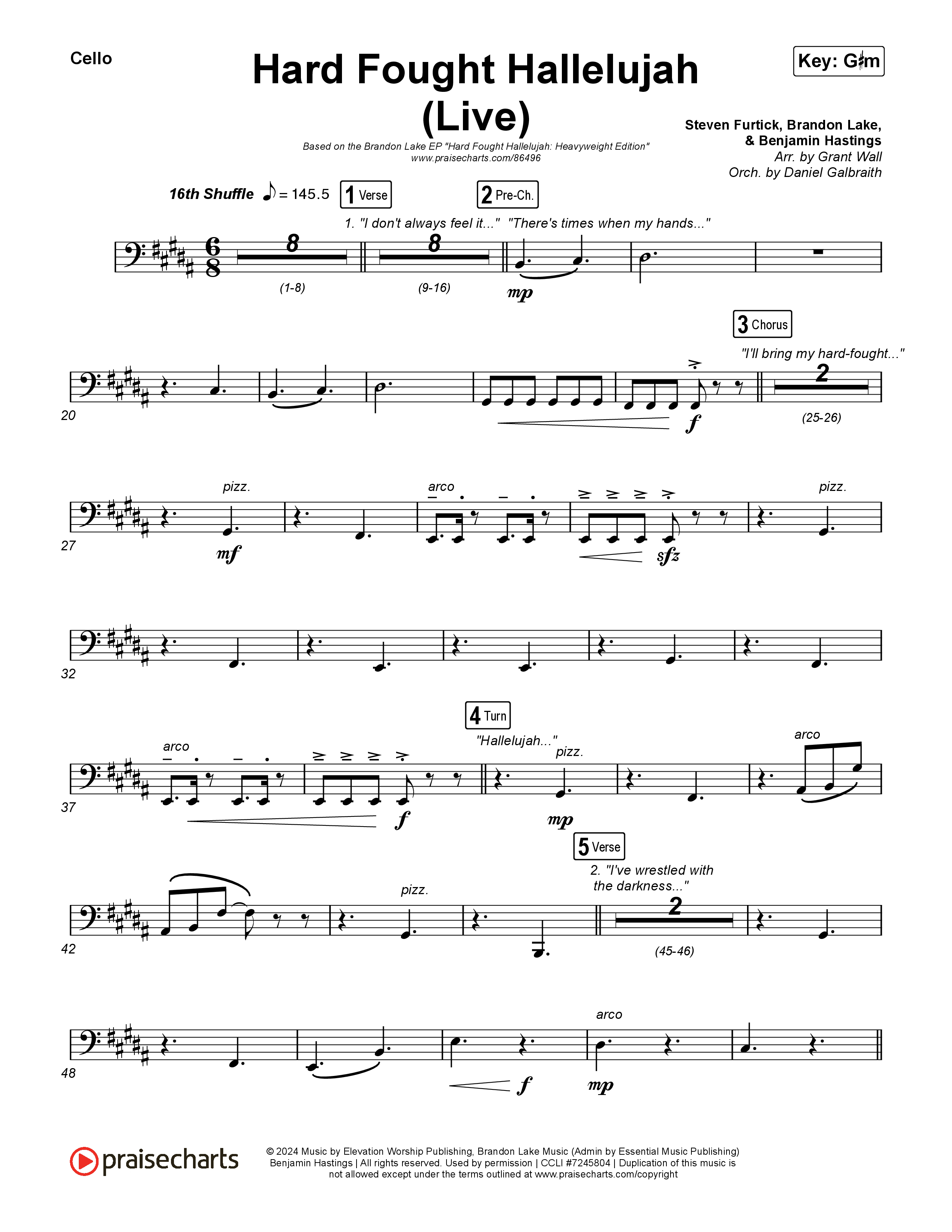 Hard Fought Hallelujah (Live) Cello (Brandon Lake)