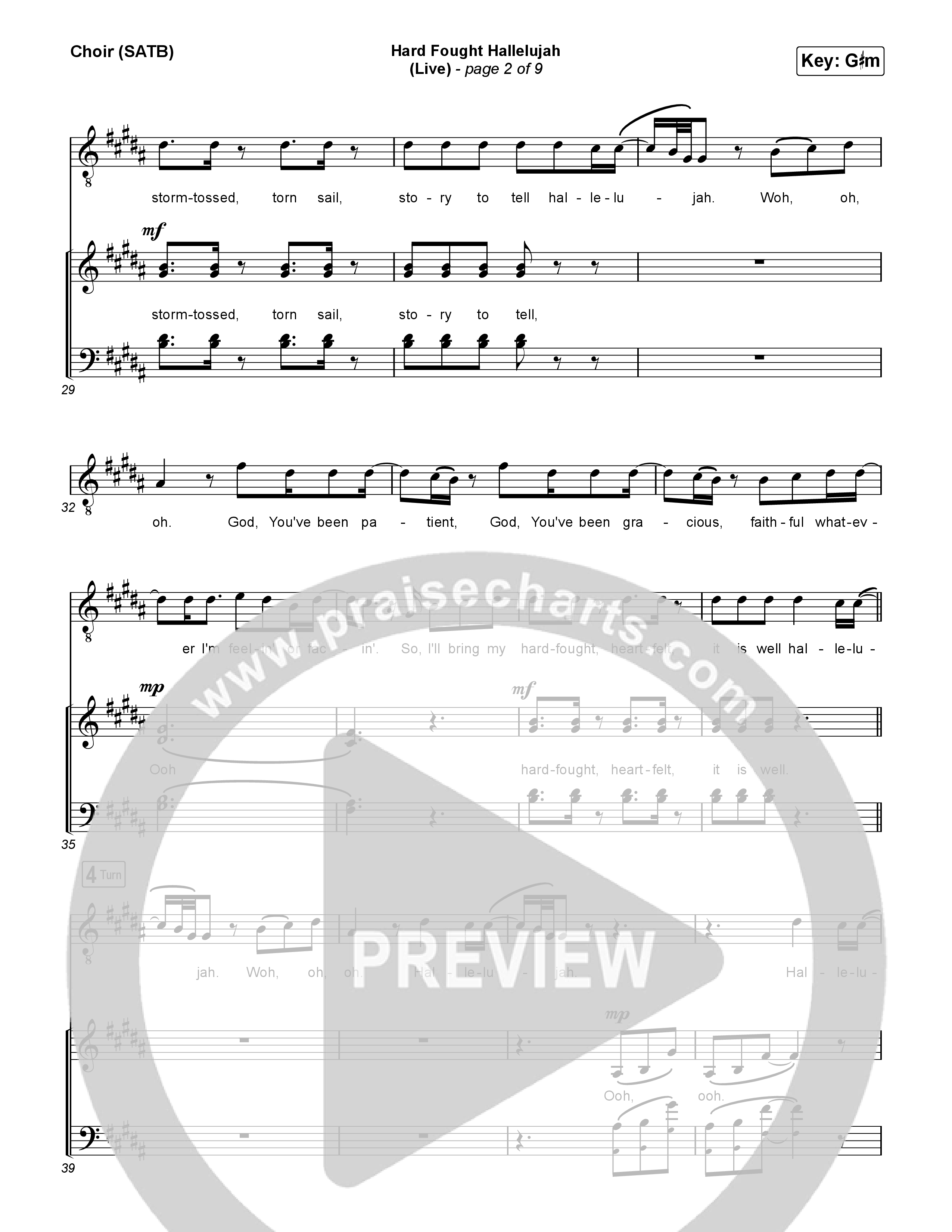 Hard Fought Hallelujah (Live) Choir Sheet (SATB) (Brandon Lake)