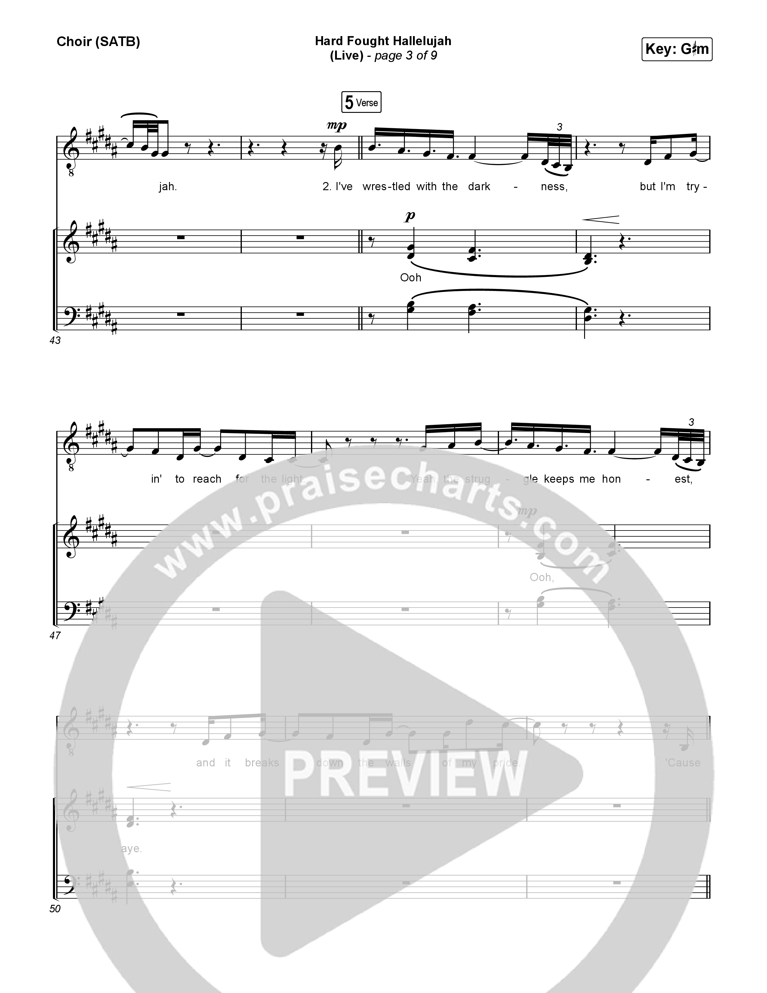 Hard Fought Hallelujah (Live) Choir Sheet (SATB) (Brandon Lake)