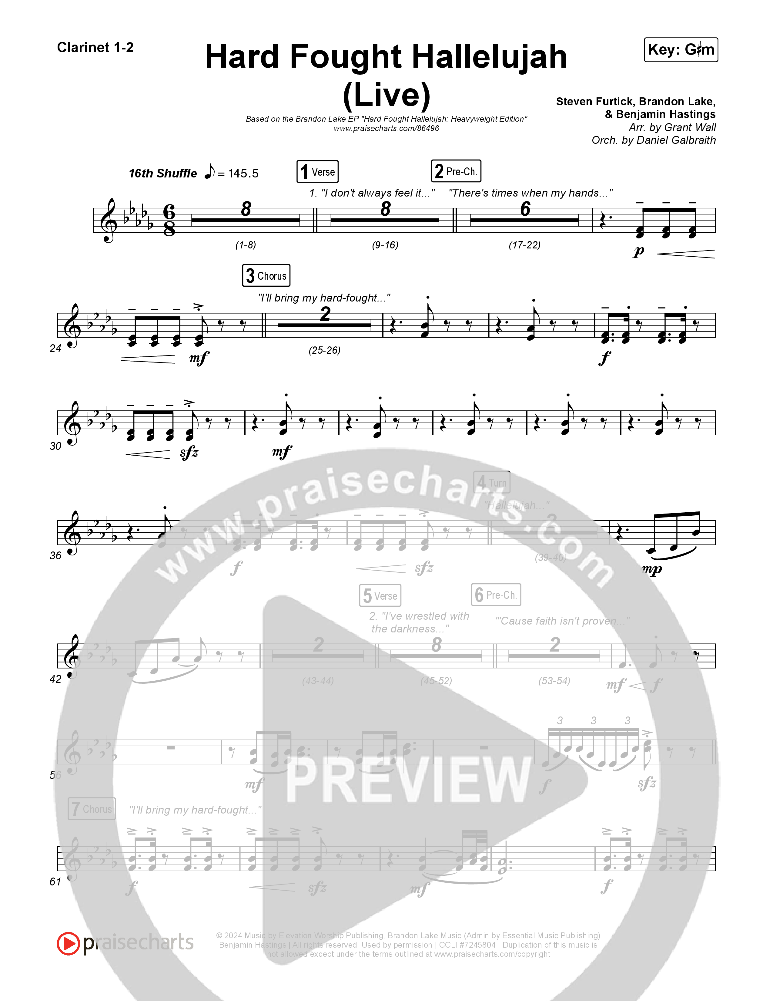 Hard Fought Hallelujah (Live) Clarinet 1/2 (Brandon Lake)