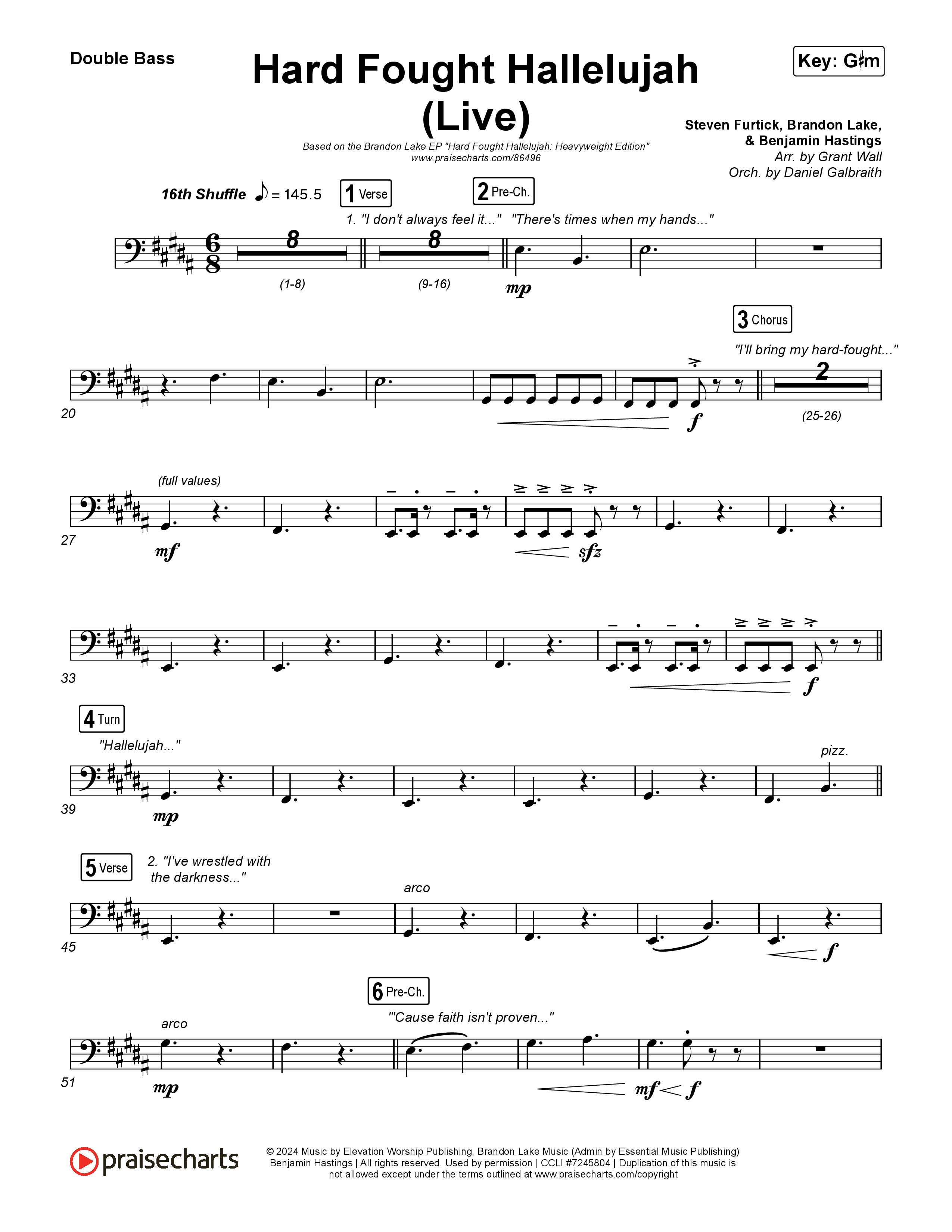 Hard Fought Hallelujah (Live) String Bass (Brandon Lake)