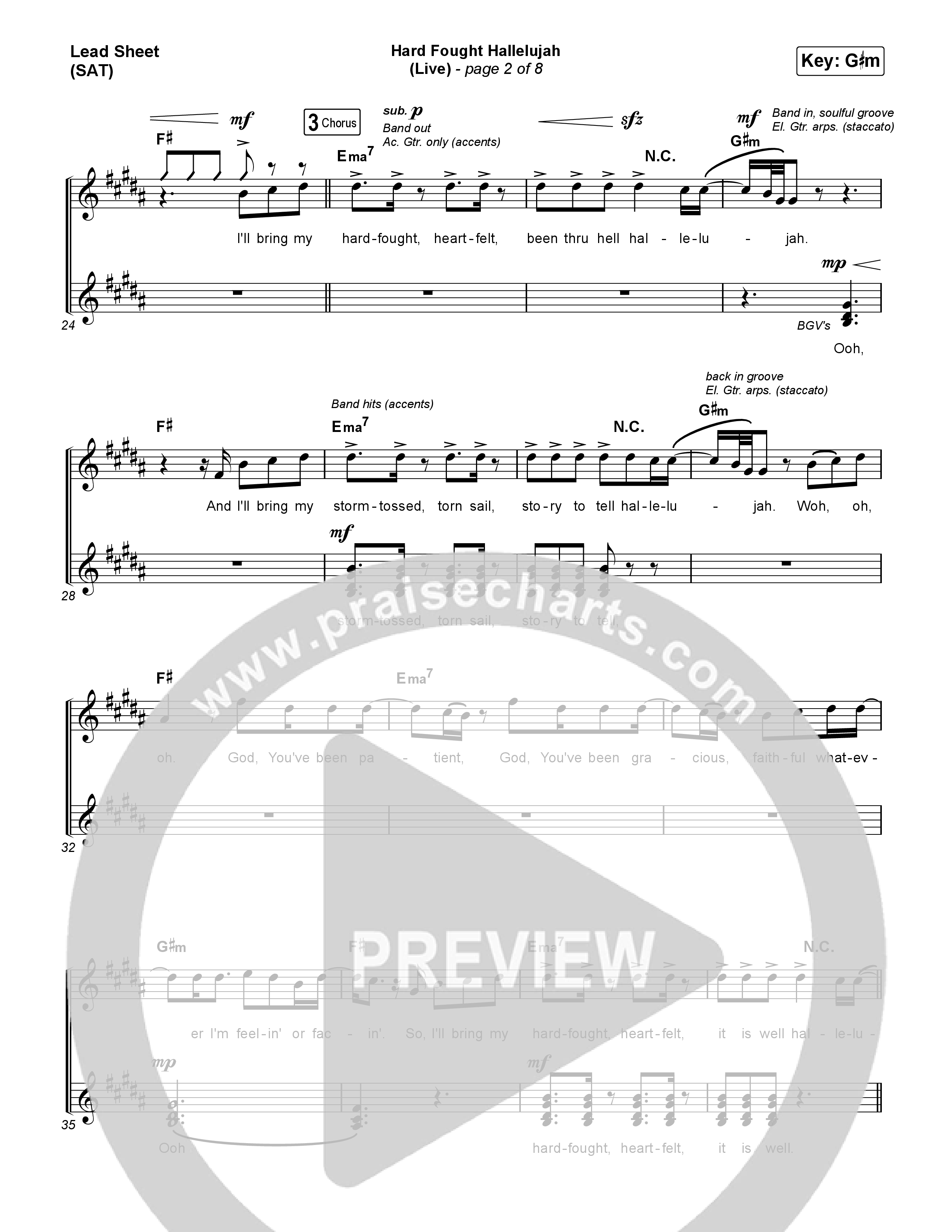 Hard Fought Hallelujah (Live) Lead Sheet (SAT) (Brandon Lake)
