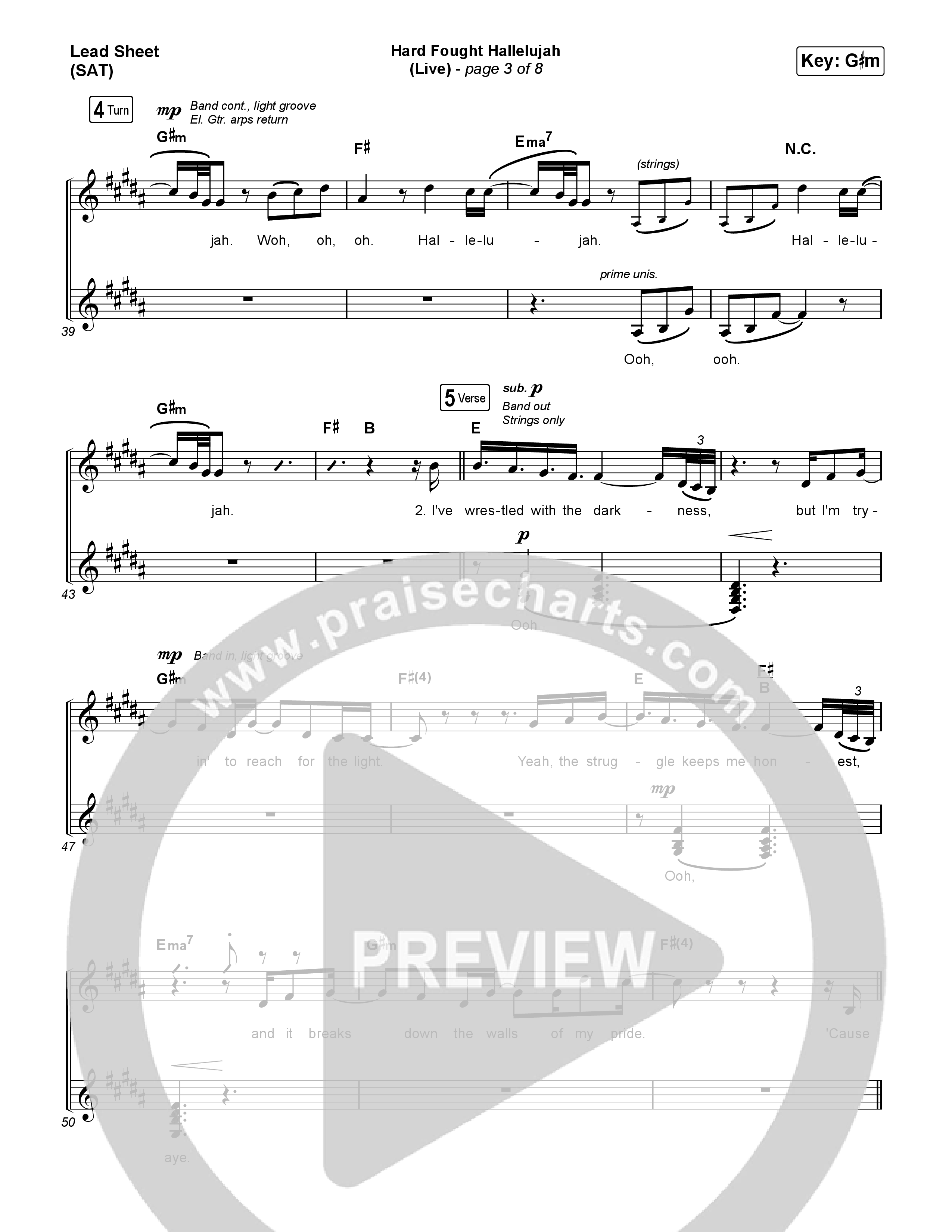 Hard Fought Hallelujah (Live) Lead Sheet (SAT) (Brandon Lake)