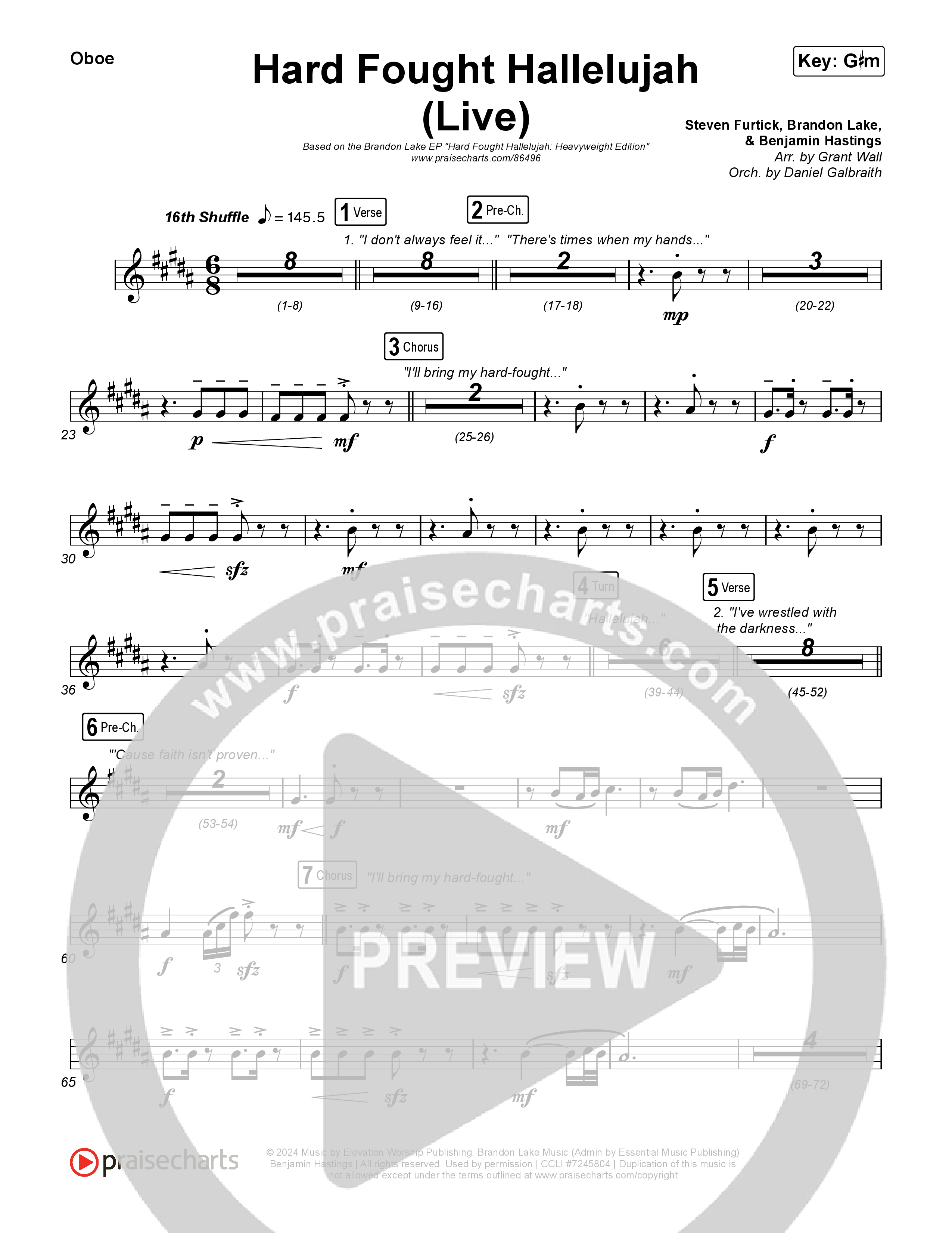 Hard Fought Hallelujah (Live) Oboe (Brandon Lake)